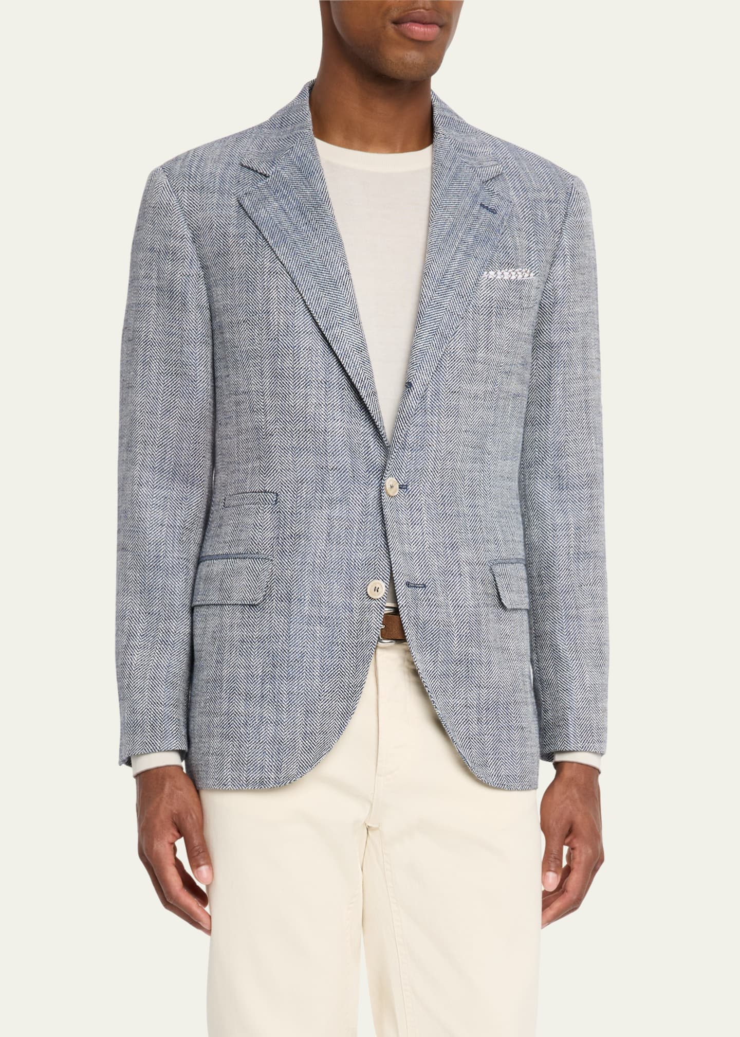 Brunello Cucinelli Men's Silk, Linen and Cotton Chevron Sport Coat Image 4 of 8
