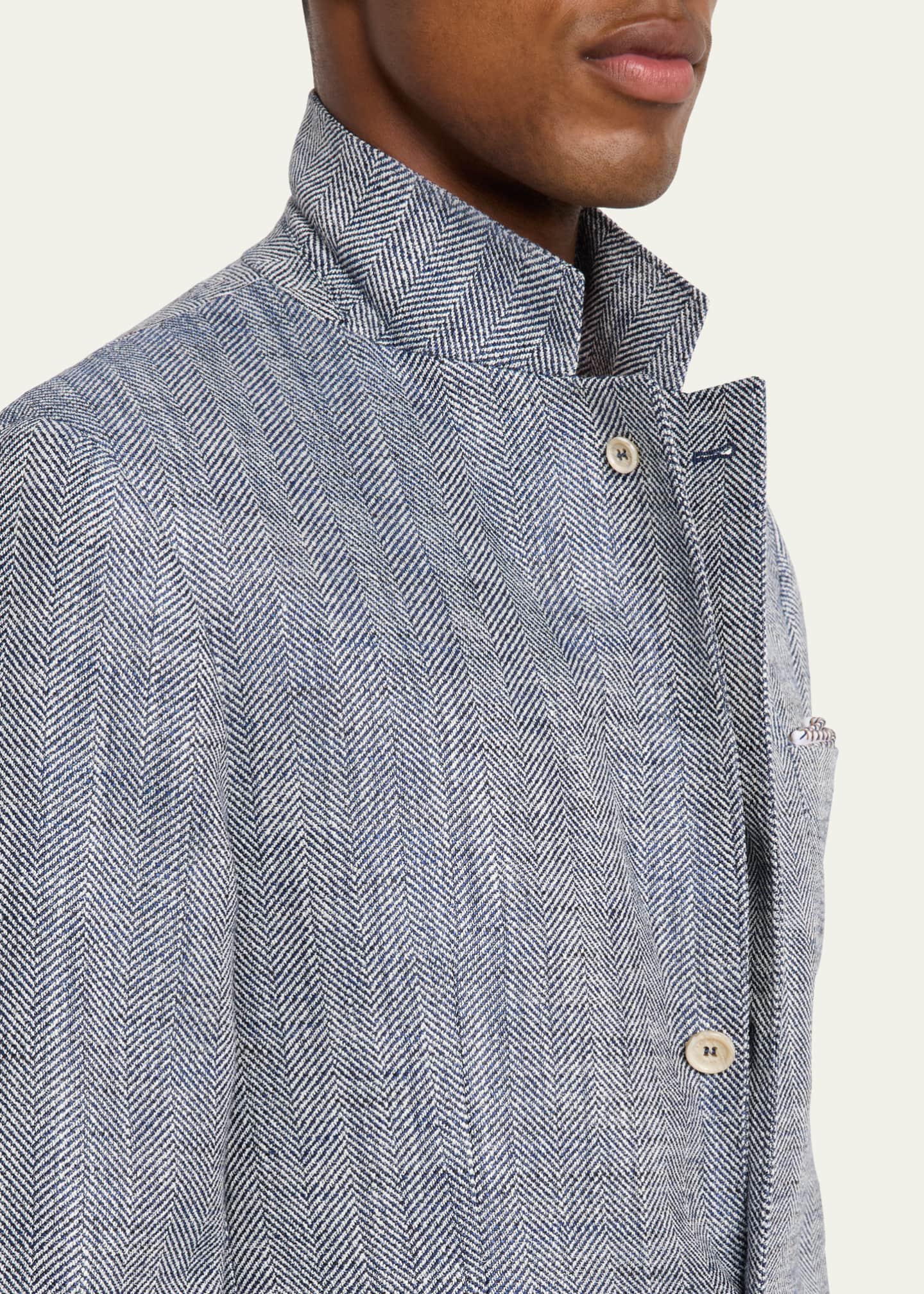 Brunello Cucinelli Men's Silk, Linen and Cotton Chevron Sport Coat Image 7 of 8