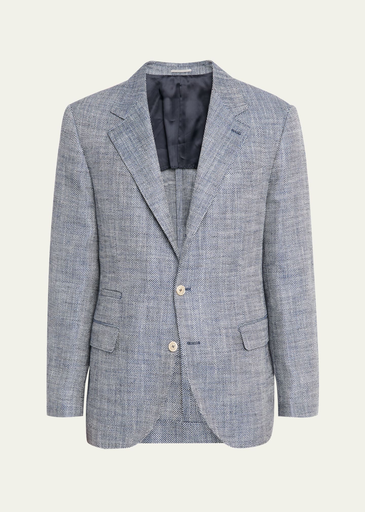 Brunello Cucinelli Men's Silk, Linen and Cotton Chevron Sport Coat Image 1 of 8
