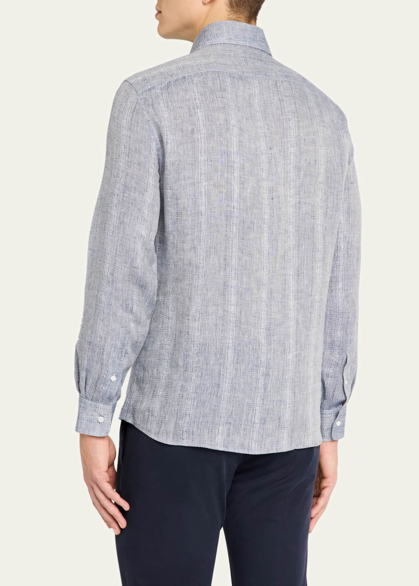 Brunello Cucinelli Men's Denim Pattern Stripe Sport Shirt Image 3 of 5