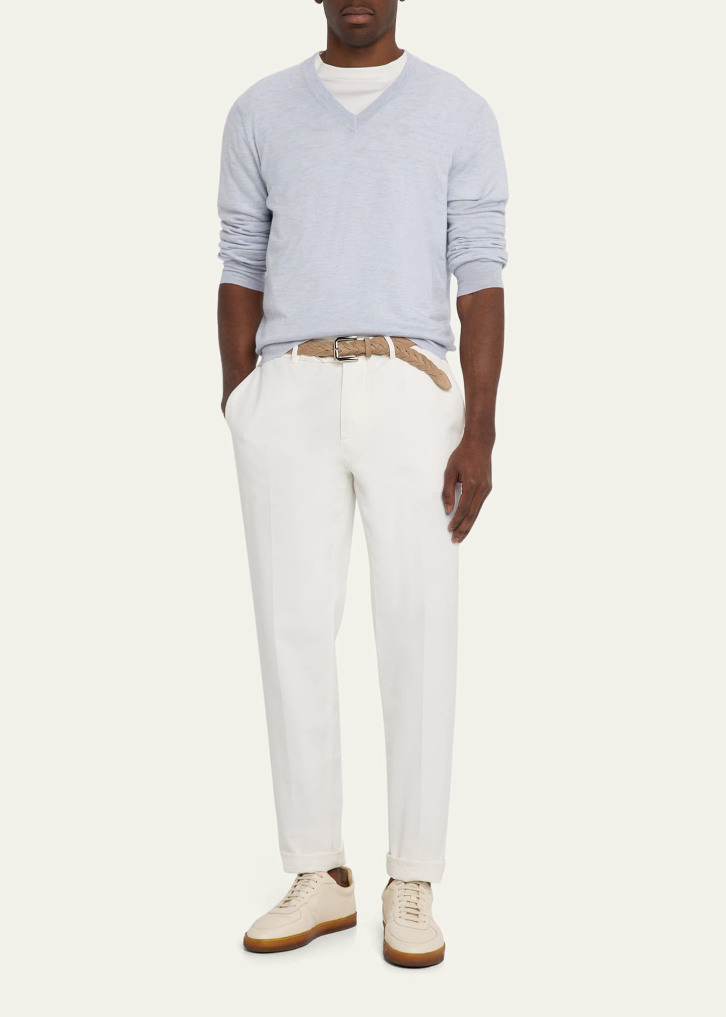 Brunello Cucinelli Men's Cashmere-Blend V-Neck Sweater Image 2 of 5
