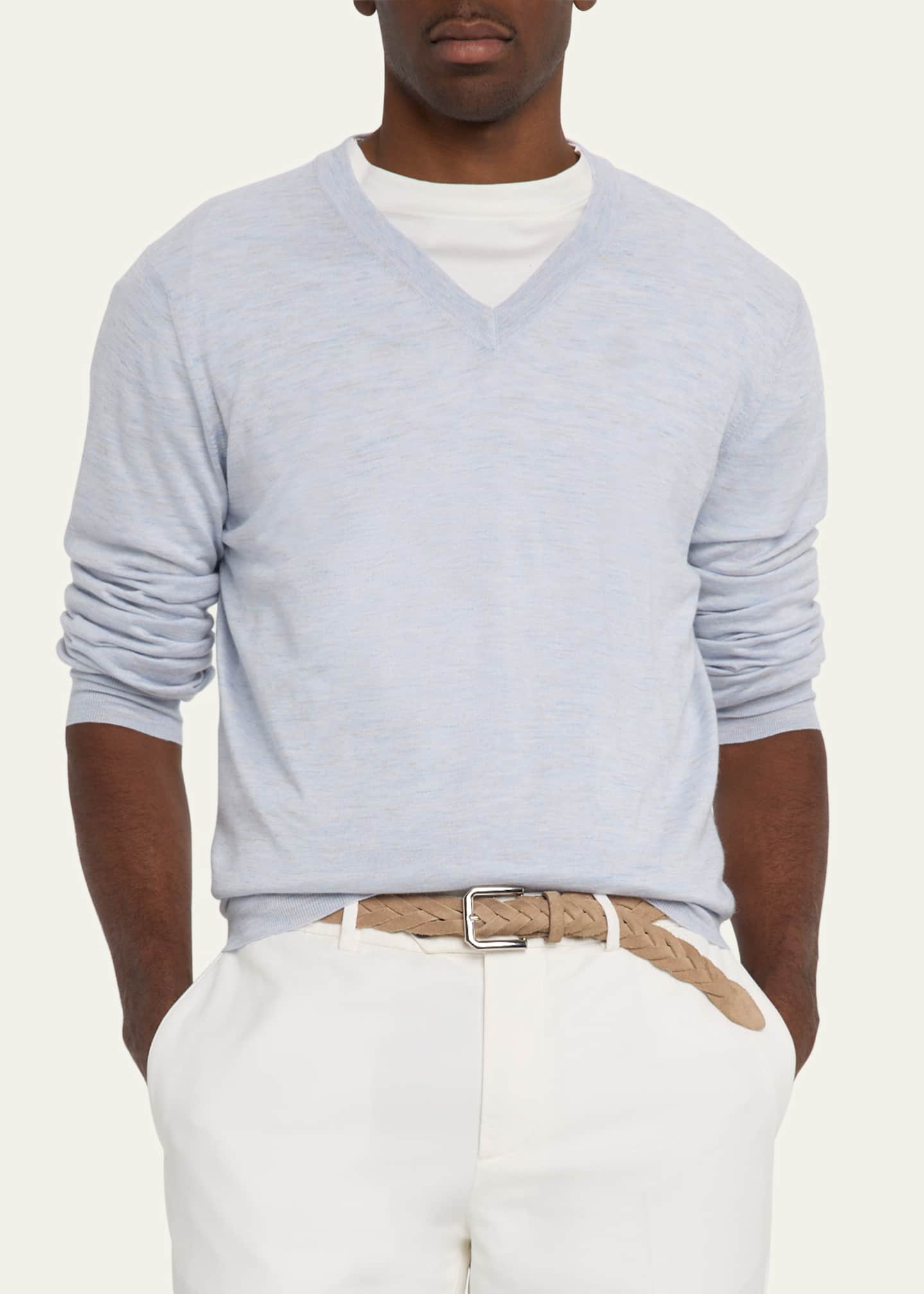 Brunello Cucinelli Men's Cashmere-Blend V-Neck Sweater Image 4 of 5