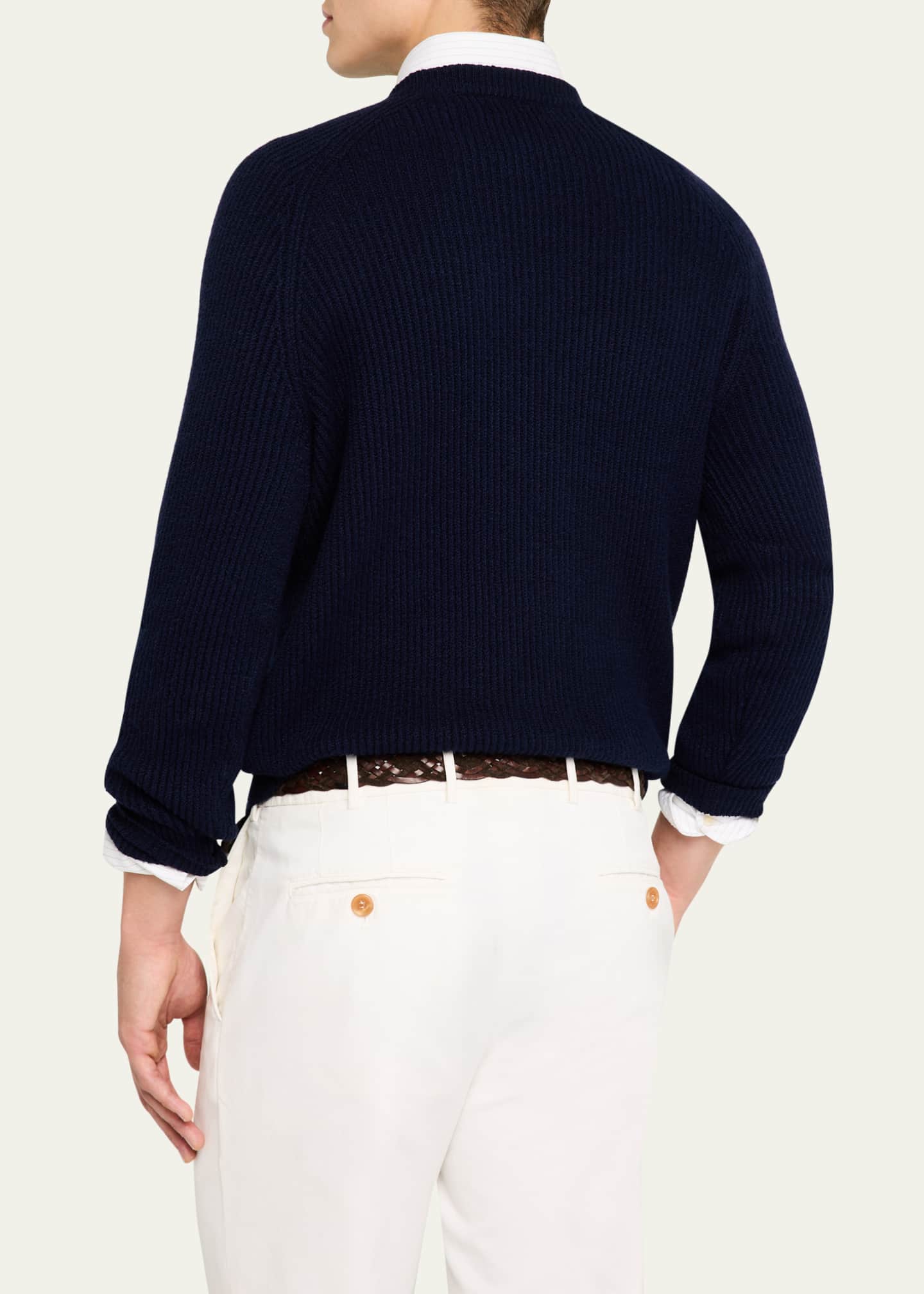 Brunello Cucinelli Men's Cotton English Rib Crewneck Sweater Image 3 of 5