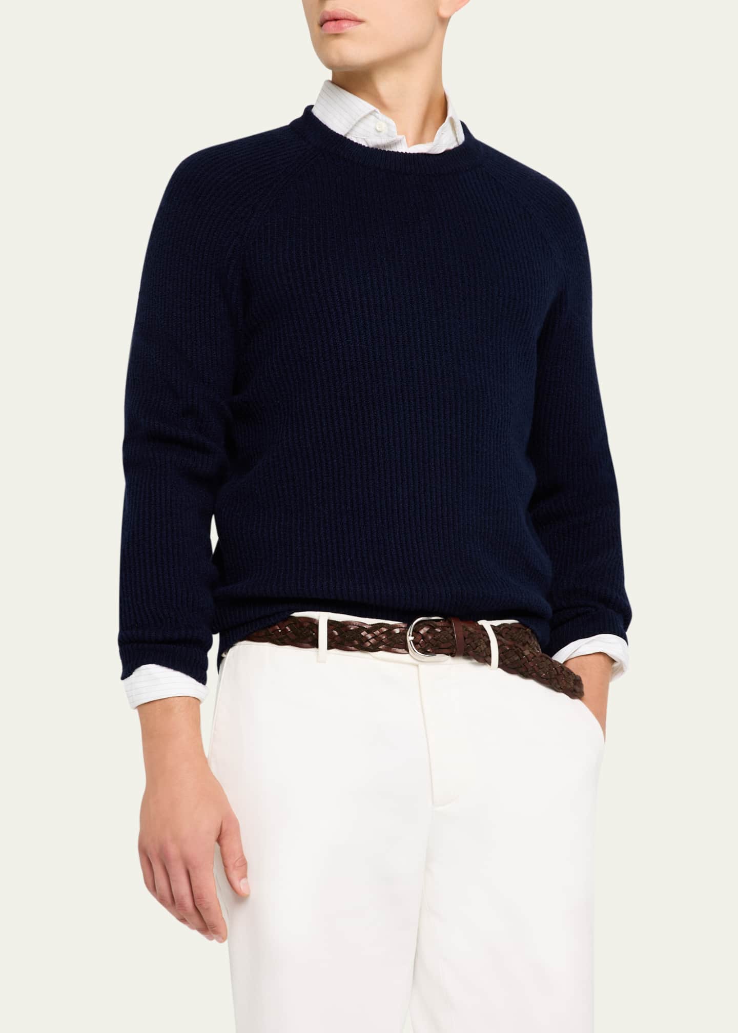 Brunello Cucinelli Men's Cotton English Rib Crewneck Sweater Image 4 of 5