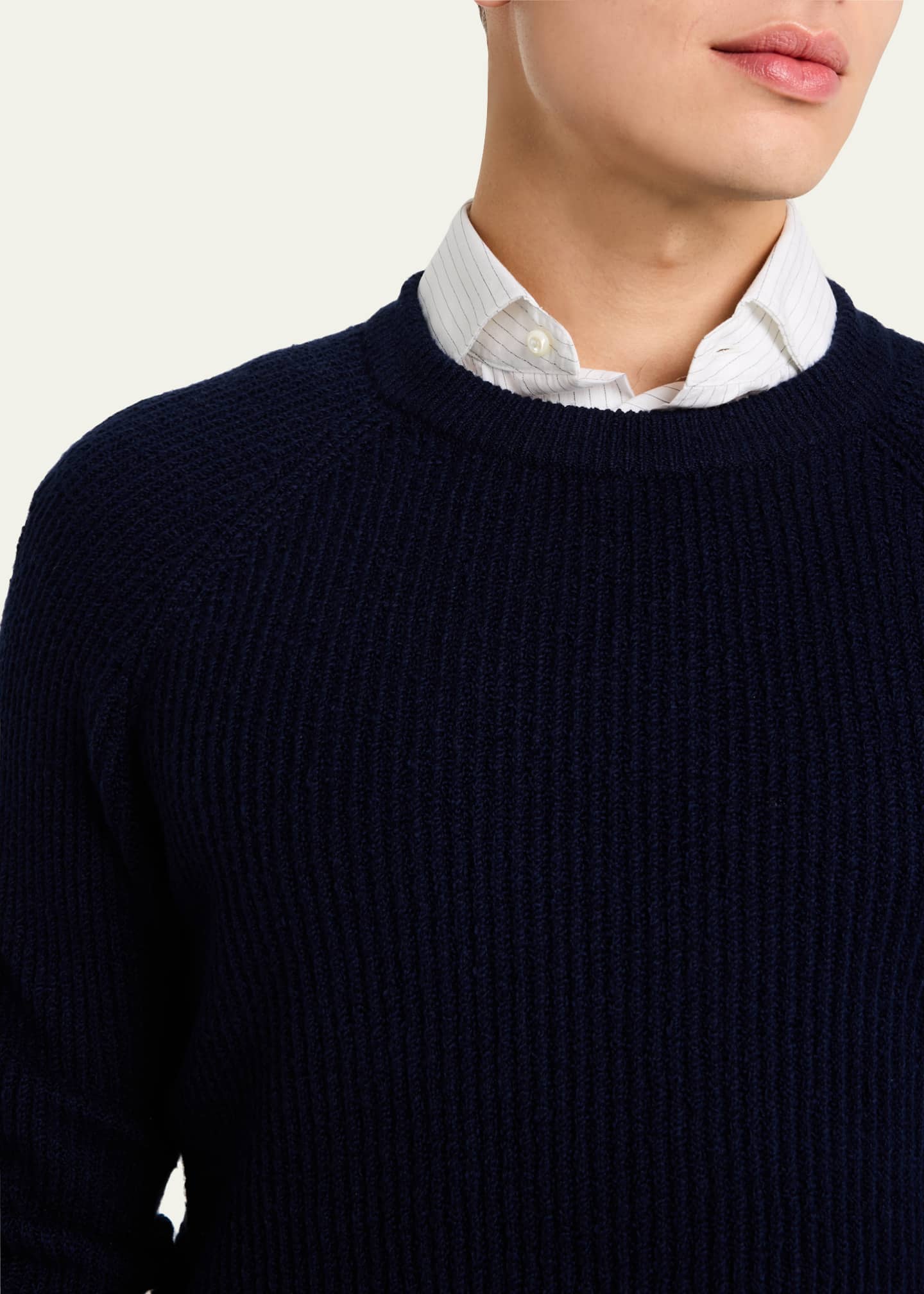 Brunello Cucinelli Men's Cotton English Rib Crewneck Sweater Image 5 of 5