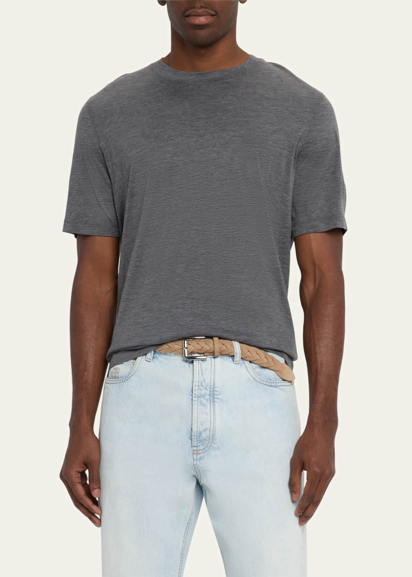 Brunello Cucinelli Men's Cotton and Silk Crewneck T-Shirt Image 4 of 5