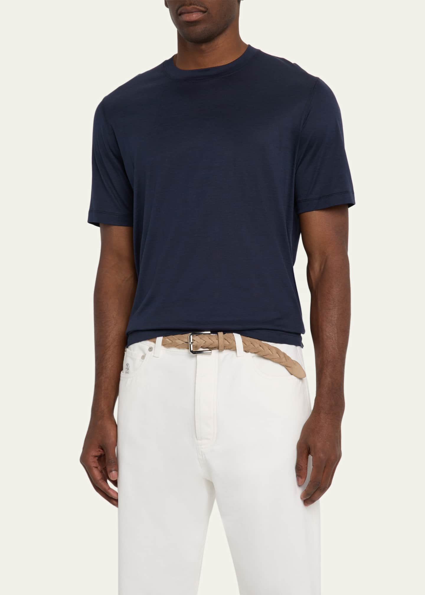 Brunello Cucinelli Men's Cotton and Silk Crewneck T-Shirt Image 4 of 5