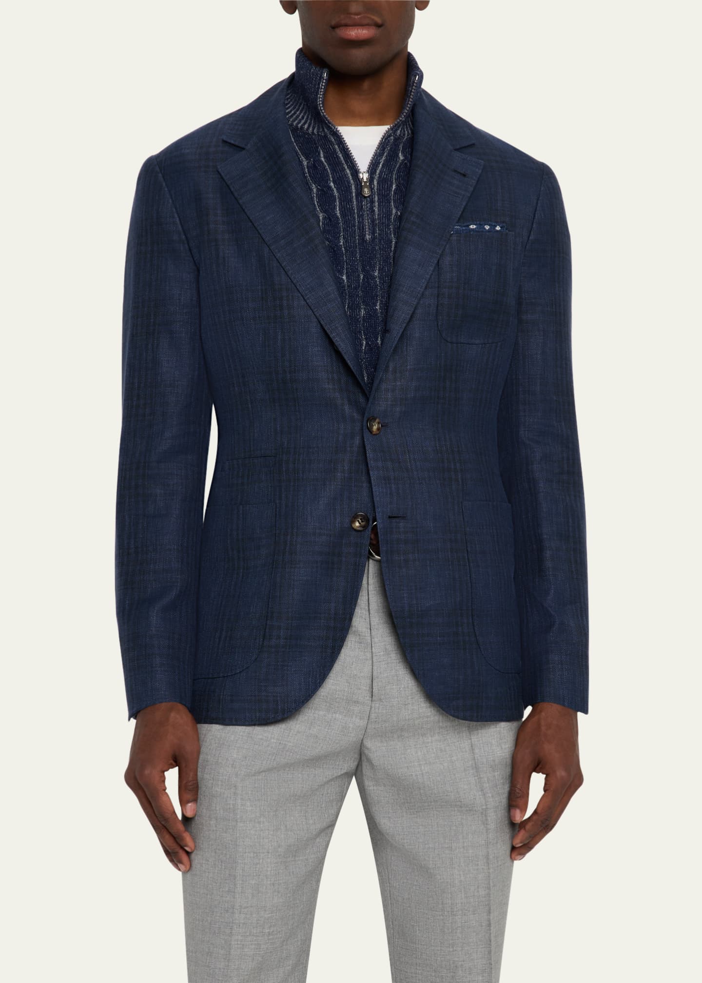 Brunello Cucinelli Men's Madras Check Single-Breasted Sport Coat Image 4 of 8