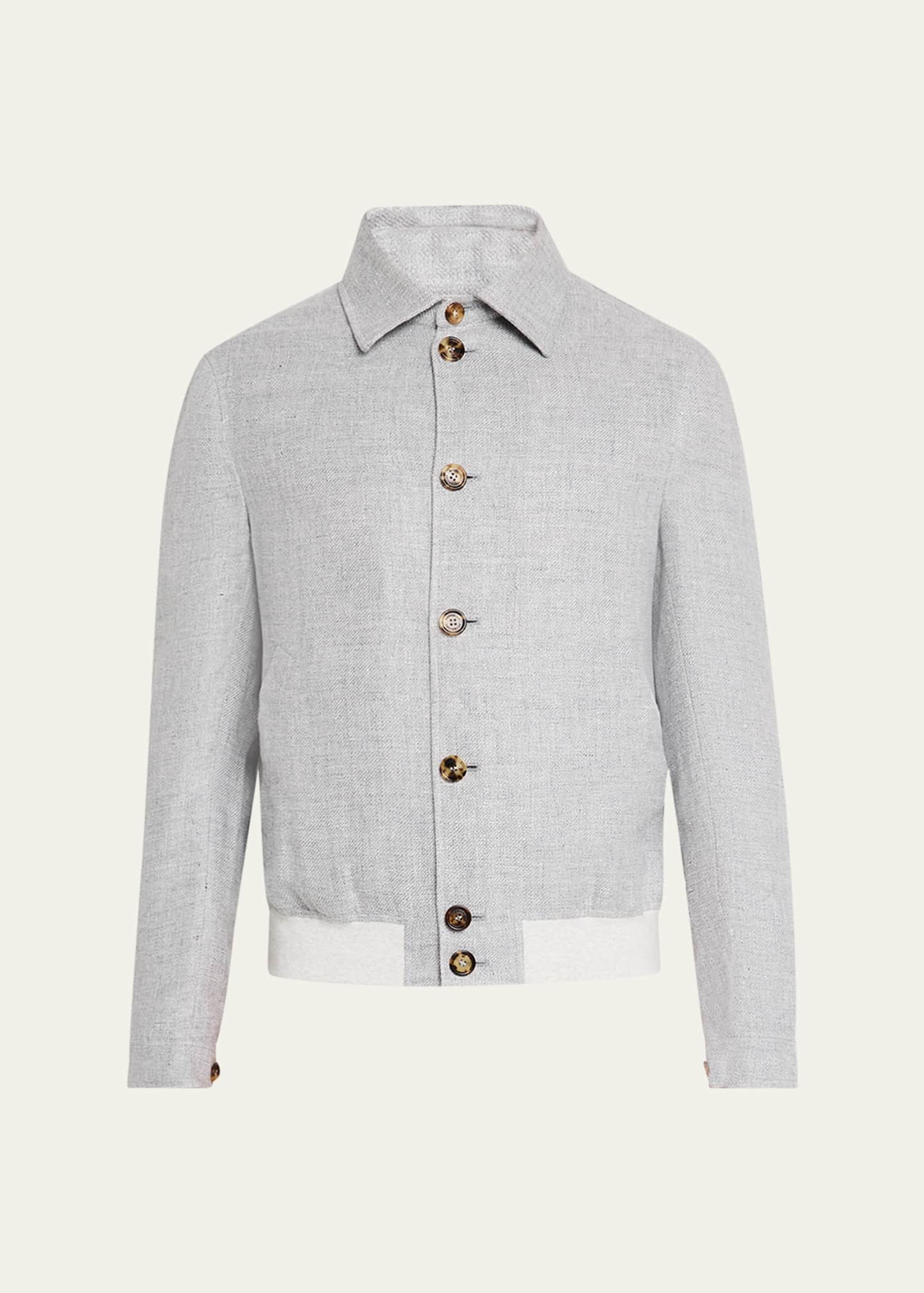 Brunello Cucinelli Men's Button-Front Blouson Jacket Image 1 of 5