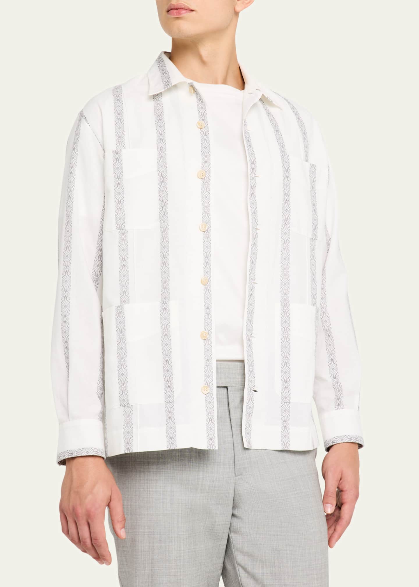 Brunello Cucinelli Men's Cotton Pattern Stripe Sport Shirt Image 4 of 5