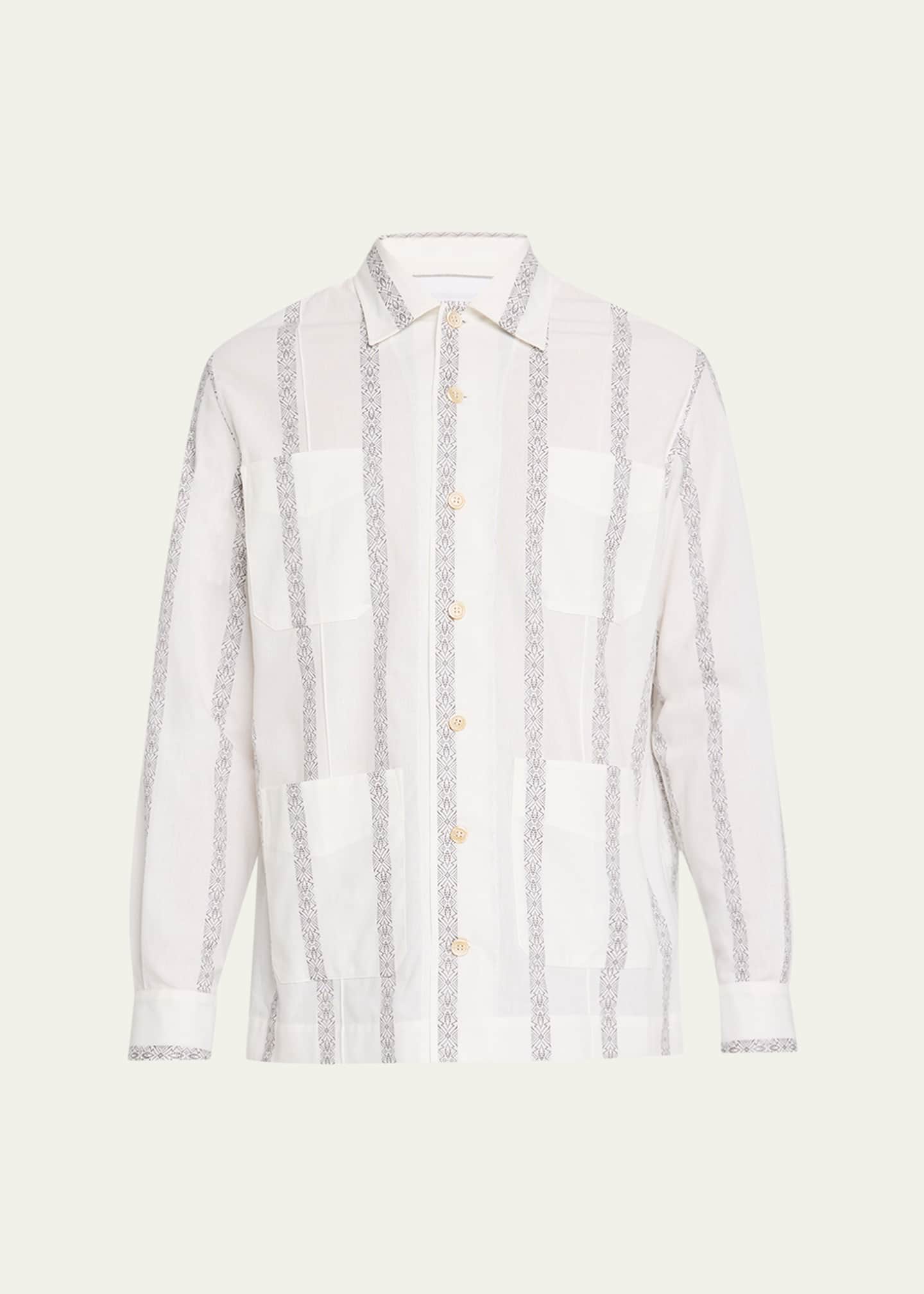 Brunello Cucinelli Men's Cotton Pattern Stripe Sport Shirt Image 1 of 5