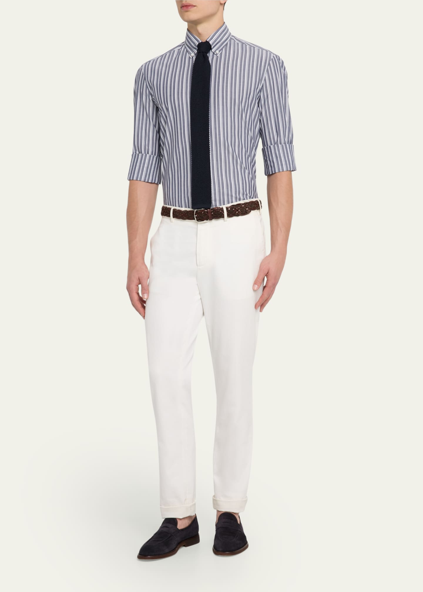 Brunello Cucinelli Men's Cotton Multi-Stripe Sport Shirt Image 2 of 5