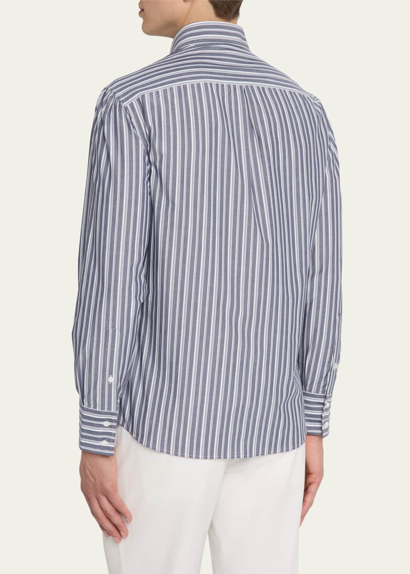 Brunello Cucinelli Men's Cotton Multi-Stripe Sport Shirt Image 3 of 5