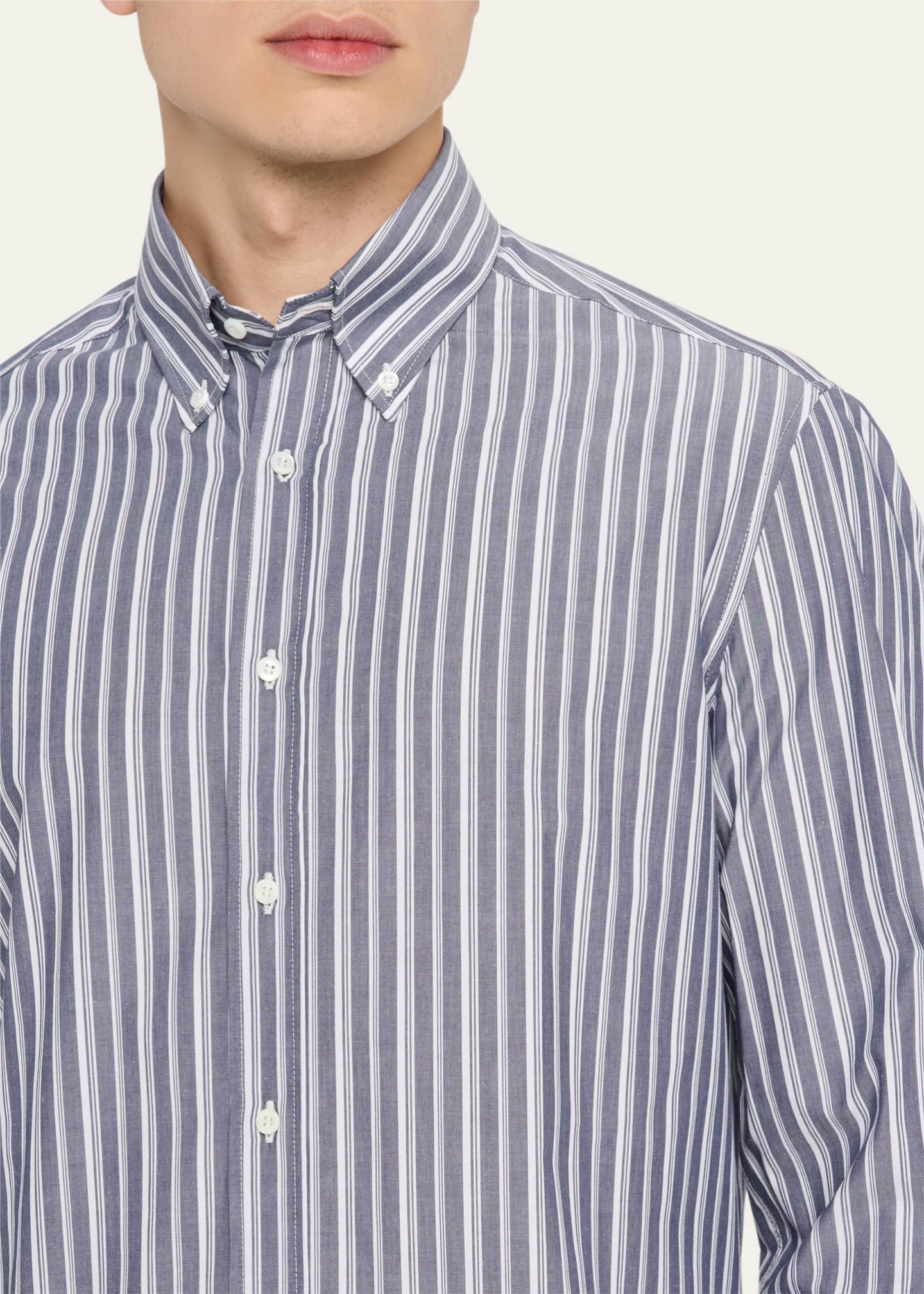 Brunello Cucinelli Men's Cotton Multi-Stripe Sport Shirt Image 5 of 5