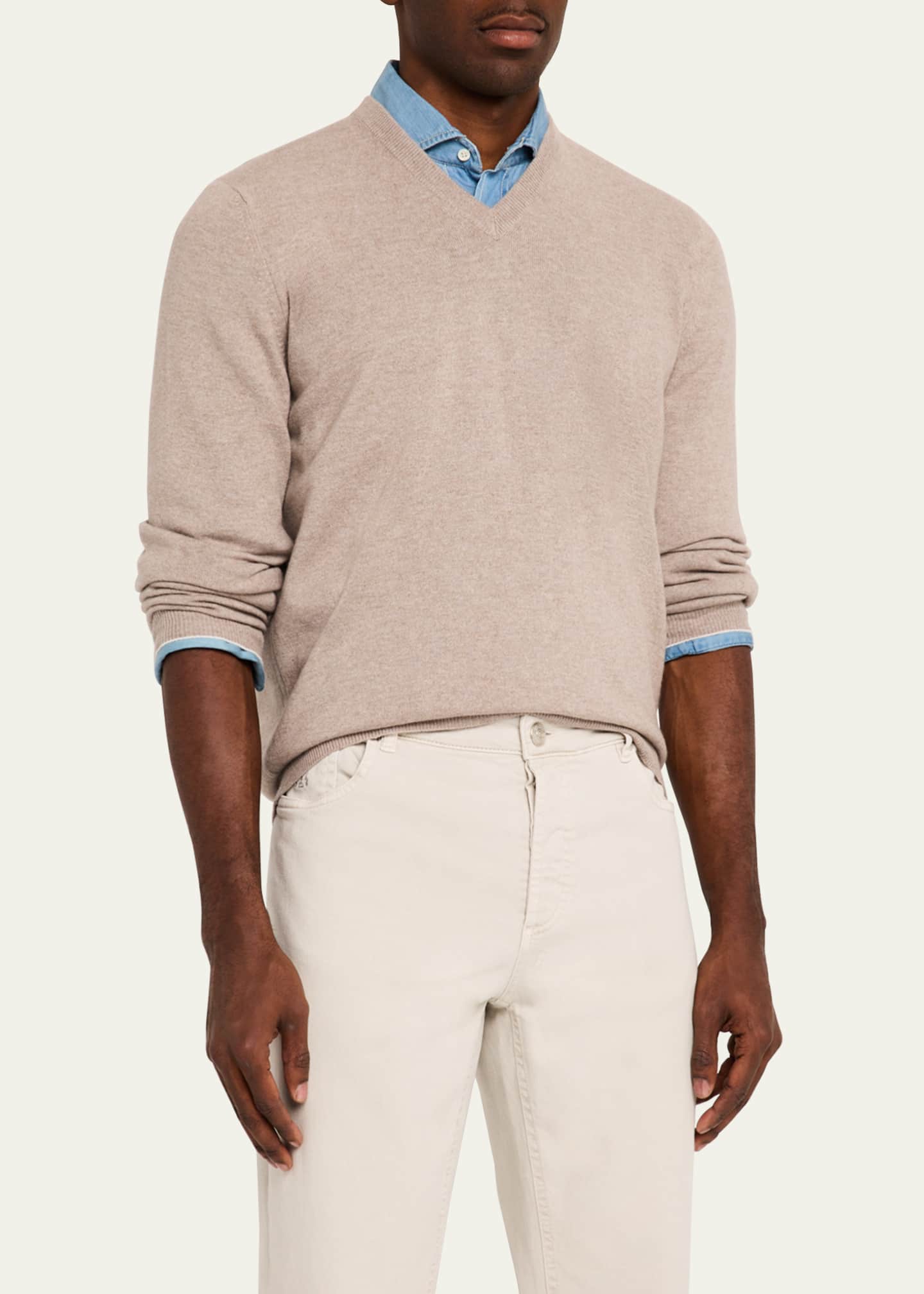 Brunello Cucinelli Men's Cashmere V-Neck Sweater Image 4 of 5