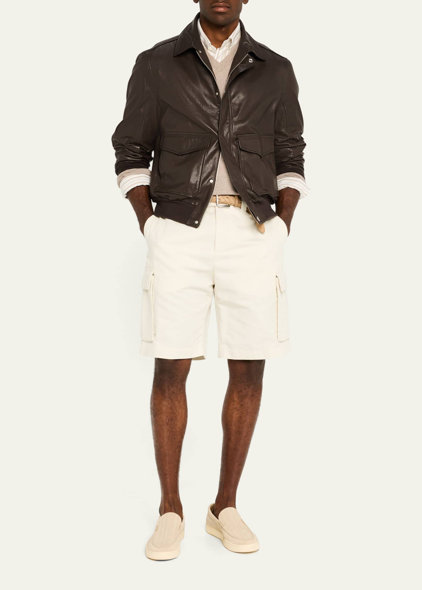 Brunello Cucinelli Men's Linen and Cotton Cargo Bermuda Shorts Image 2 of 5