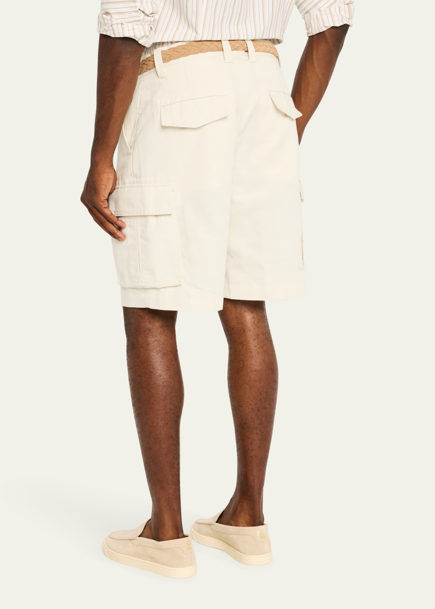 Brunello Cucinelli Men's Linen and Cotton Cargo Bermuda Shorts Image 3 of 5