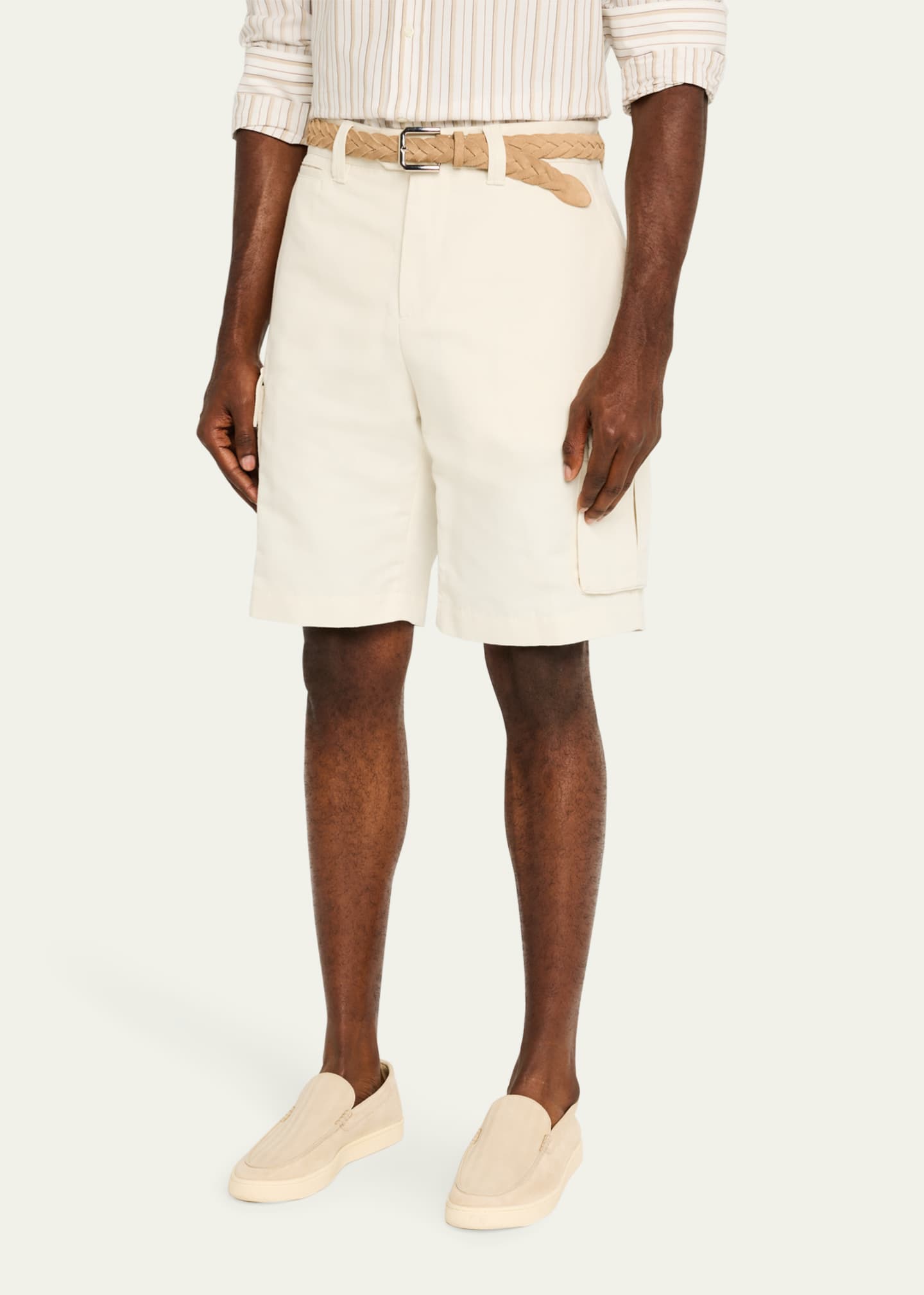 Brunello Cucinelli Men's Linen and Cotton Cargo Bermuda Shorts Image 4 of 5