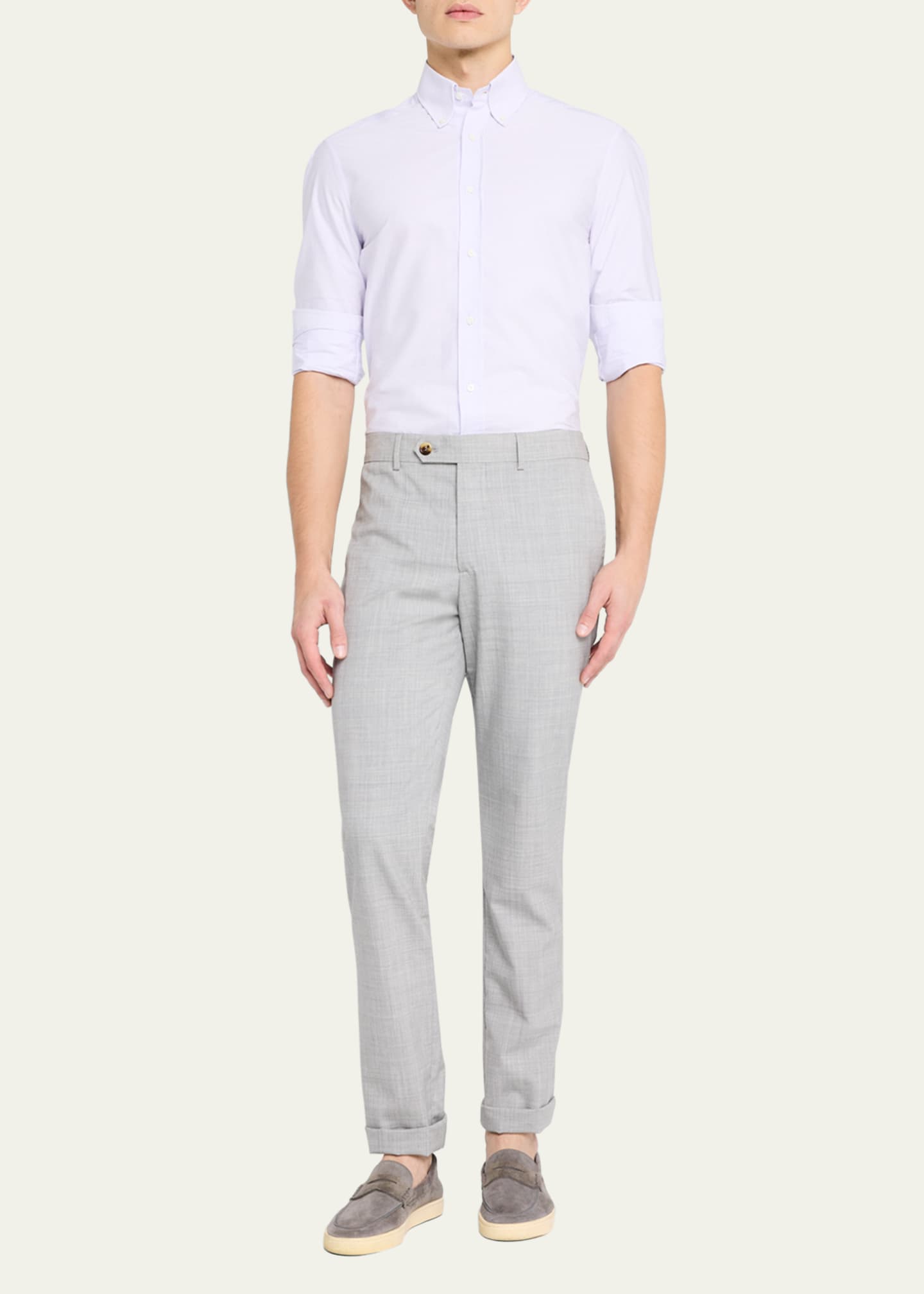 Brunello Cucinelli Men's Cotton Micro-Stripe Sport Shirt Image 2 of 5