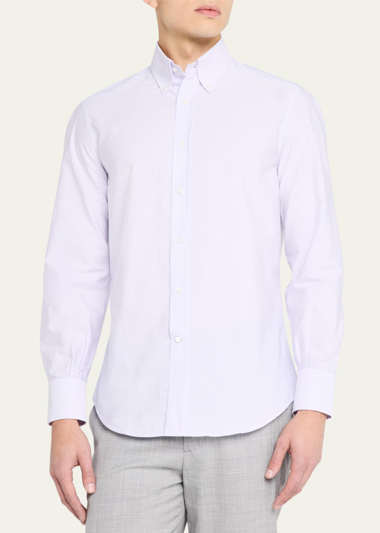 Brunello Cucinelli Men's Cotton Micro-Stripe Sport Shirt Image 4 of 5
