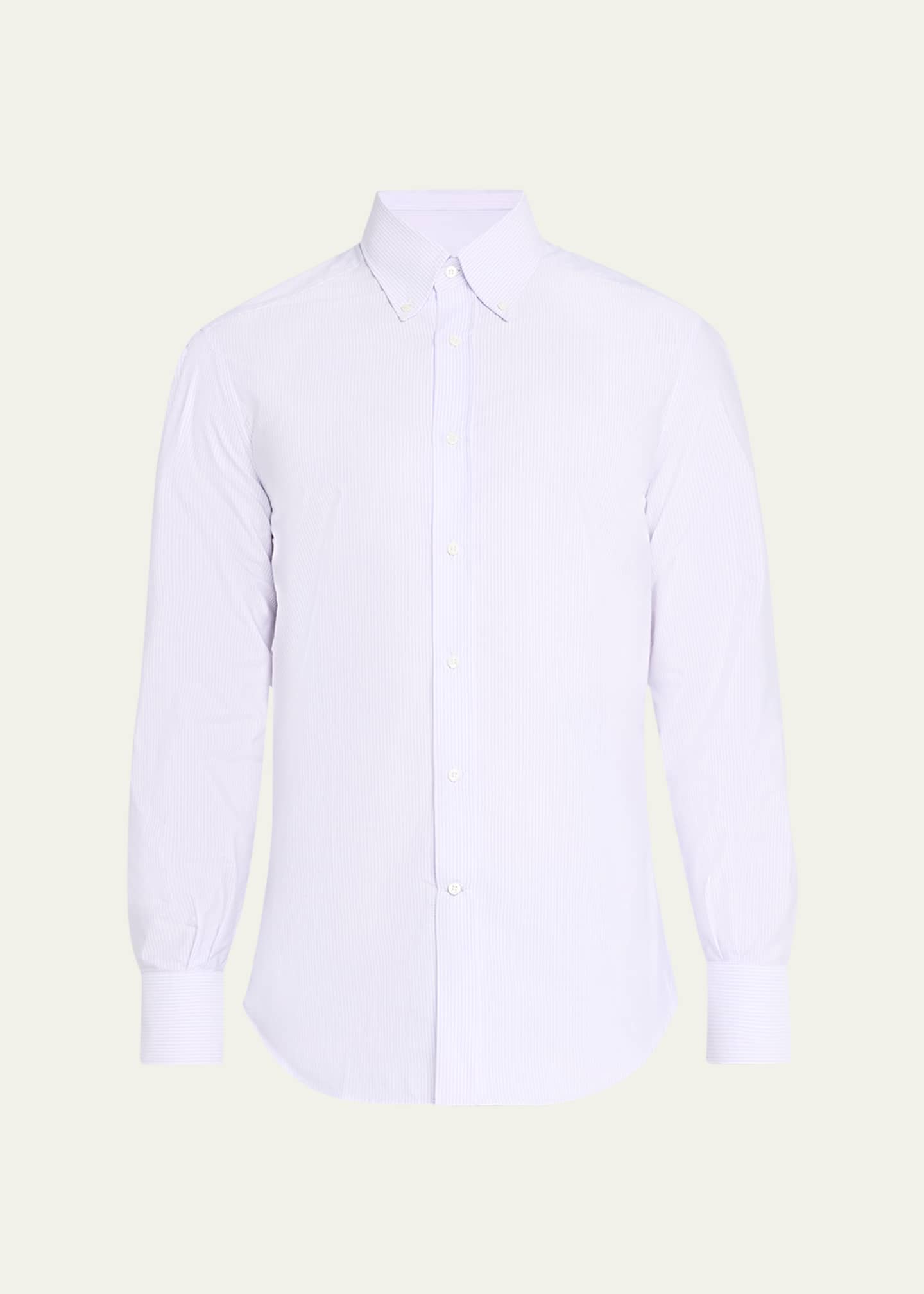 Brunello Cucinelli Men's Cotton Micro-Stripe Sport Shirt Image 1 of 5