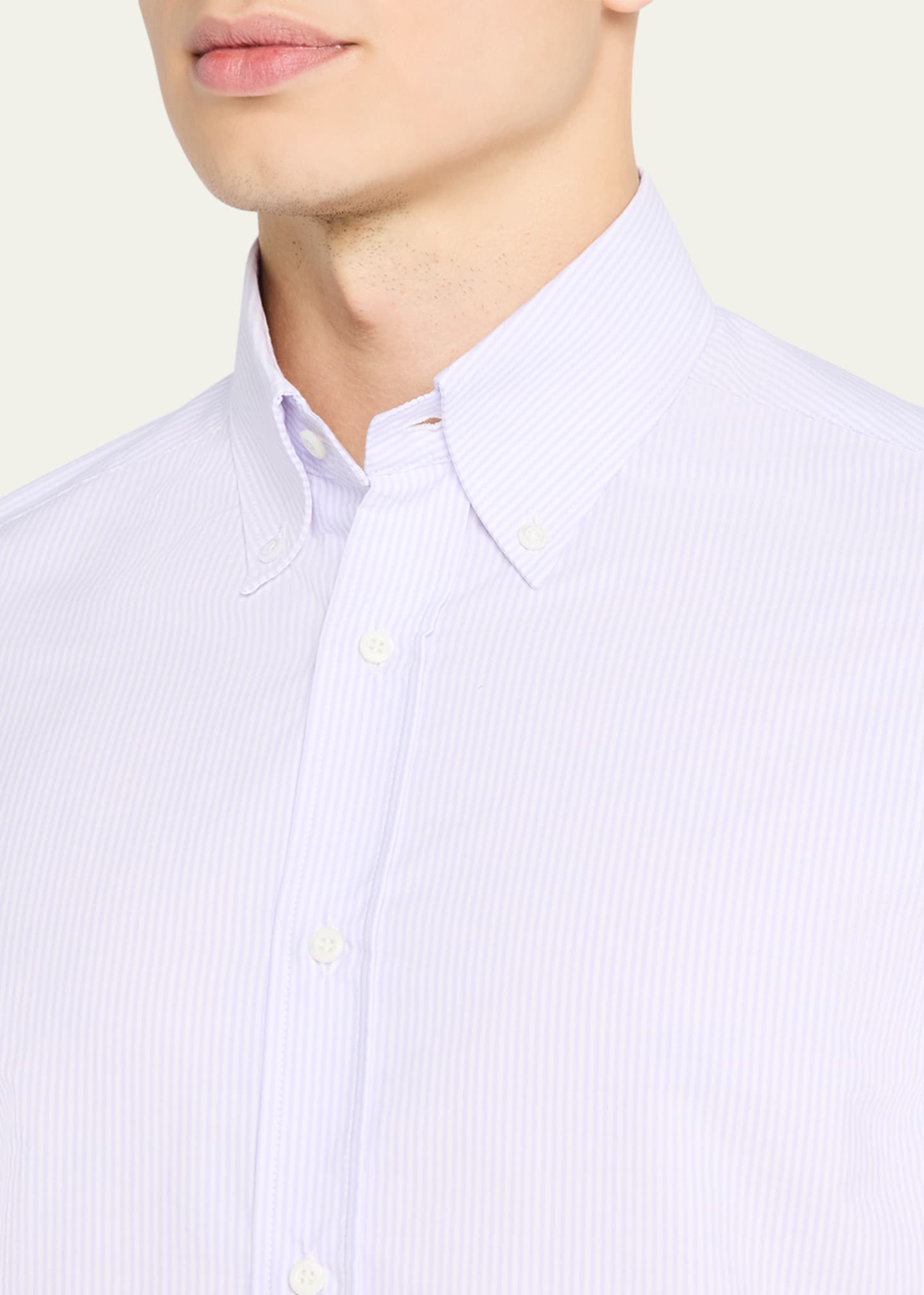 Brunello Cucinelli Men's Cotton Micro-Stripe Sport Shirt Image 5 of 5