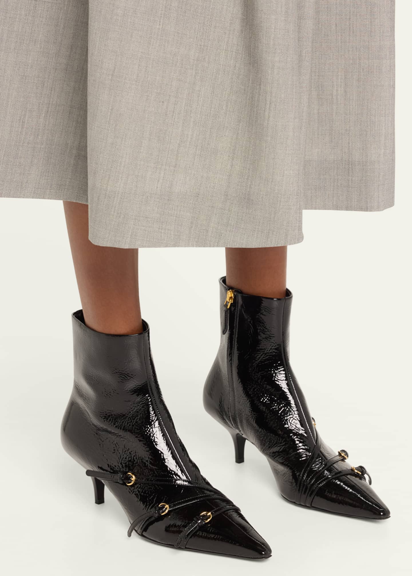 Leather Buckle Trio Ankle Booties