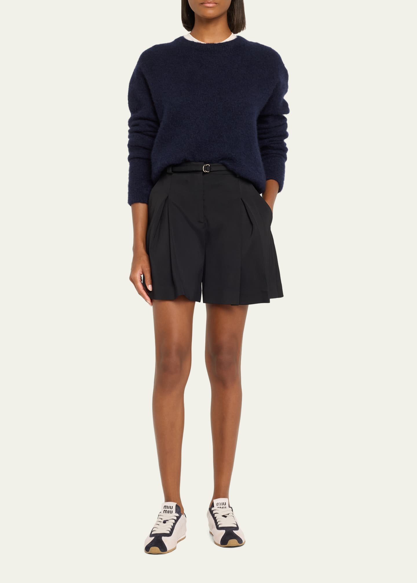 Miu Miu Bicolor Mixed Leather Low-Top Sneakers Image 3 of 6