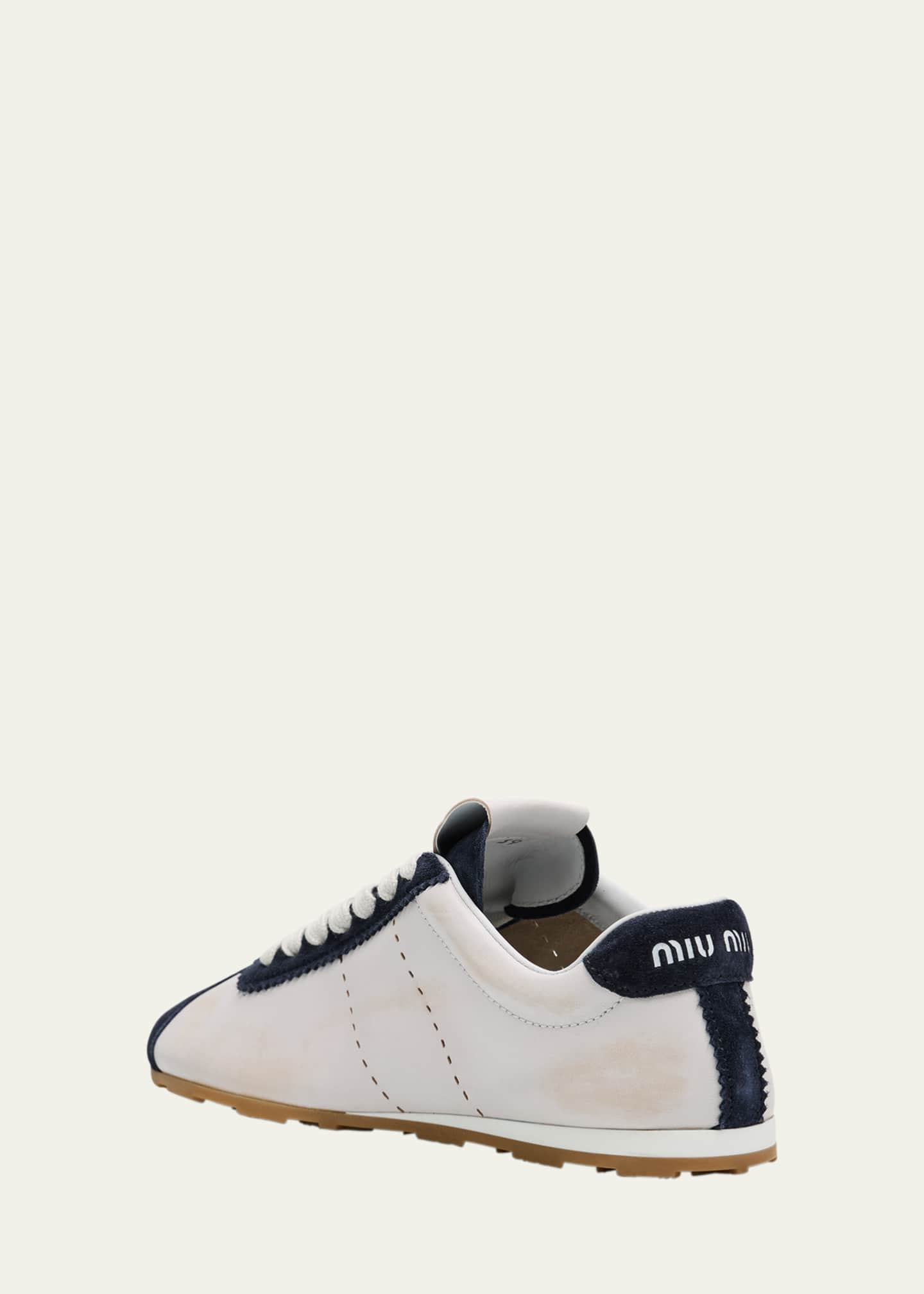 Miu Miu Bicolor Mixed Leather Low-Top Sneakers Image 4 of 6