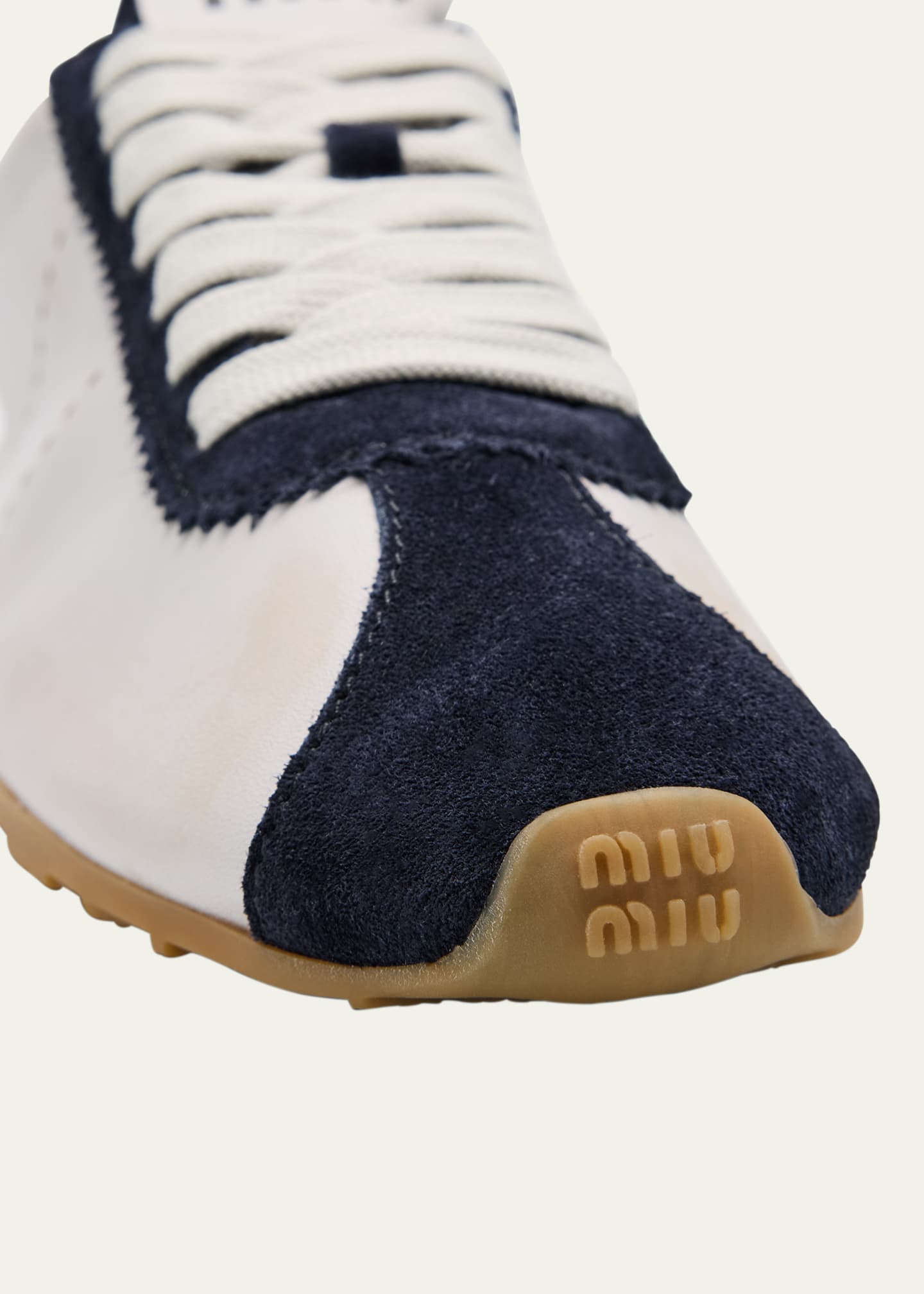 Miu Miu Bicolor Mixed Leather Low-Top Sneakers Image 6 of 6