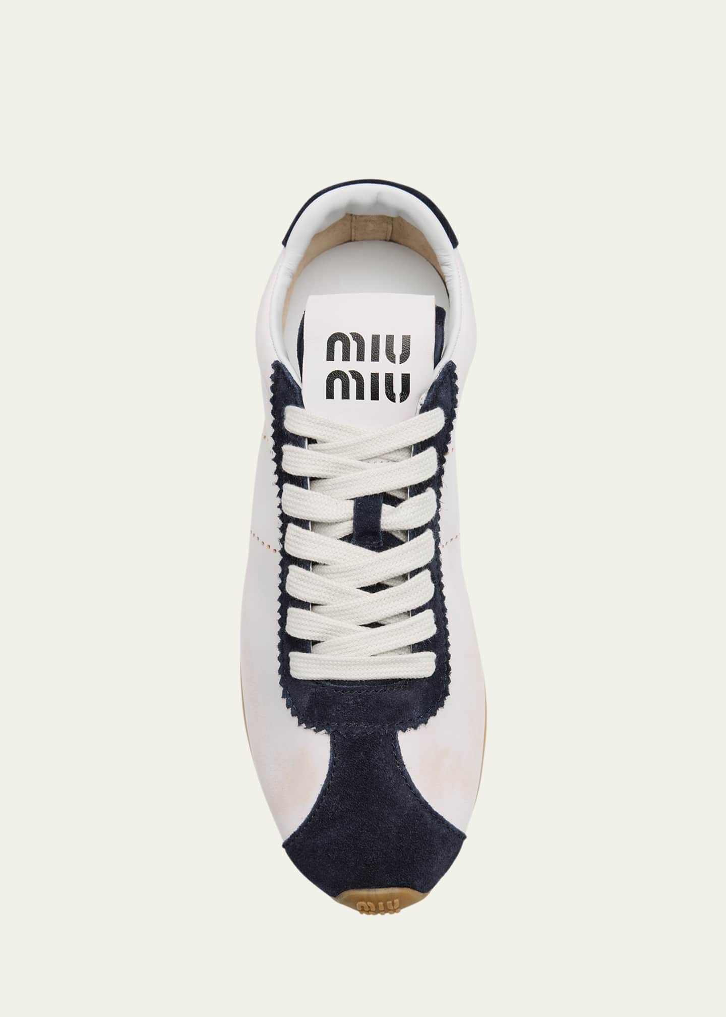 Miu Miu Bicolor Mixed Leather Low-Top Sneakers Image 5 of 6