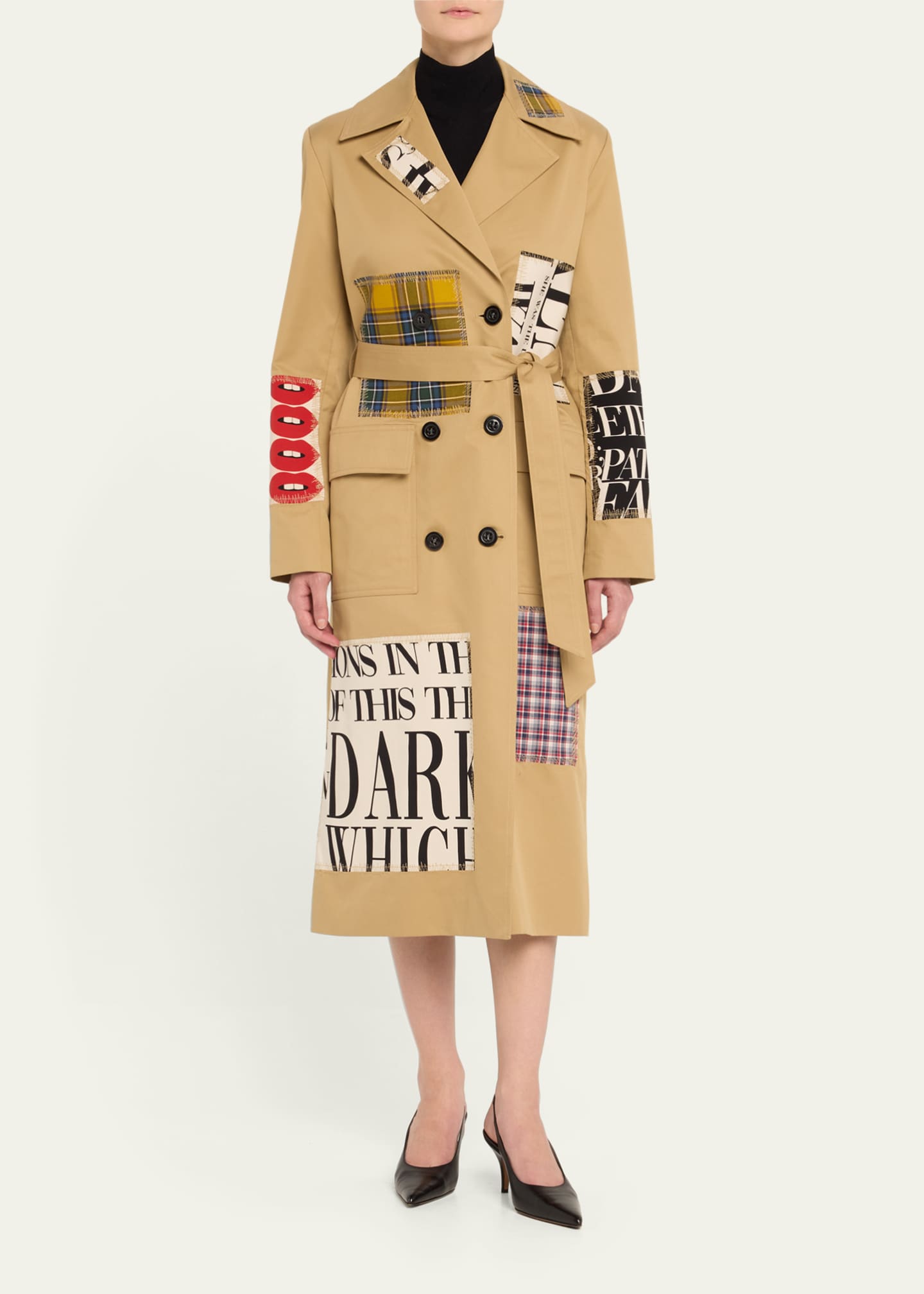 Patch Happy Belted Long Trench Coat