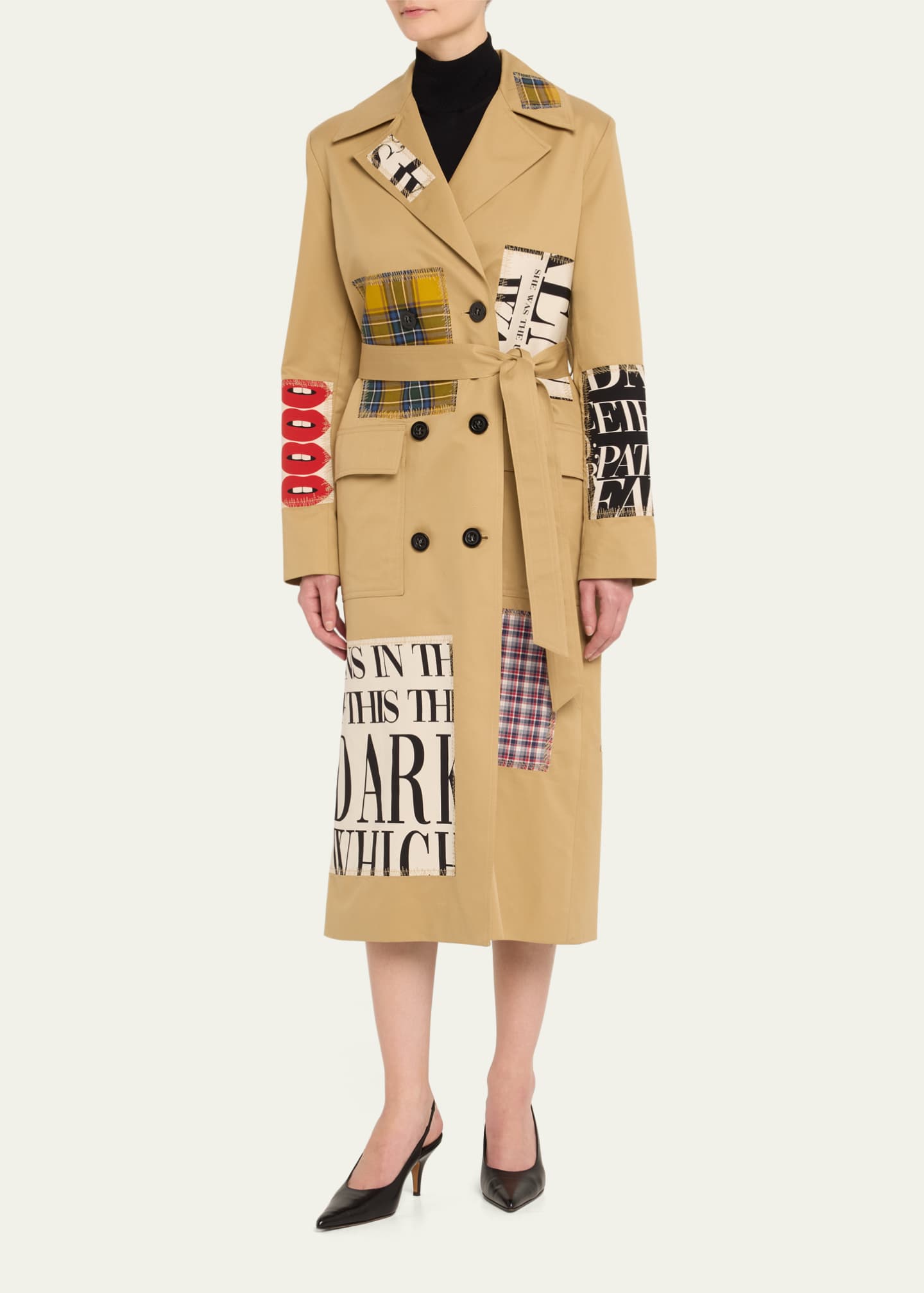 Patch Happy Belted Long Trench Coat