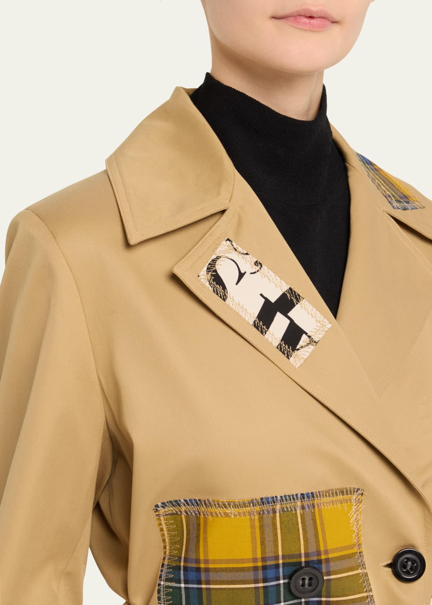 Patch Happy Belted Long Trench Coat