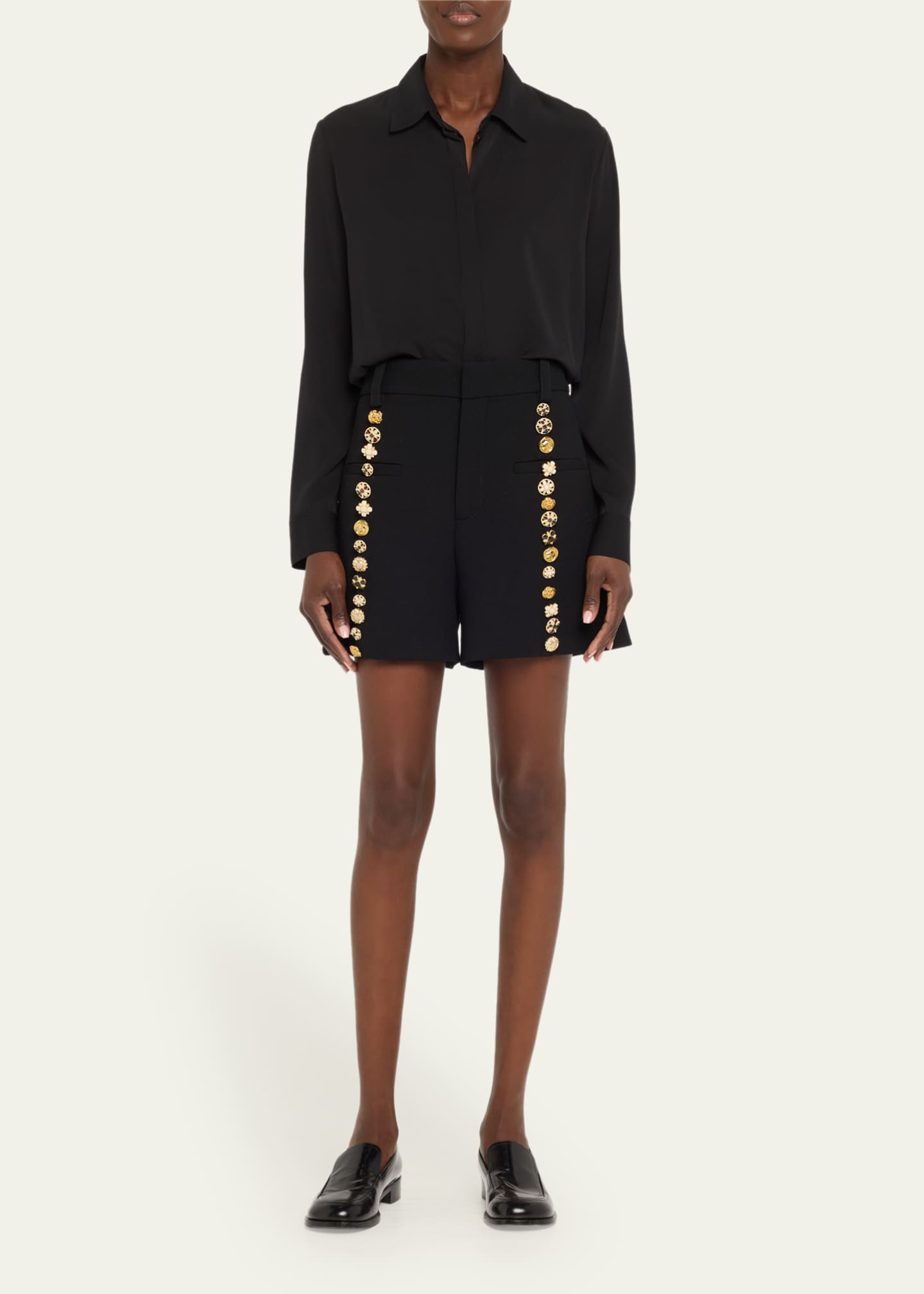 Libertine Button Luxe High Waisted Wool Shorts Image 2 of 5