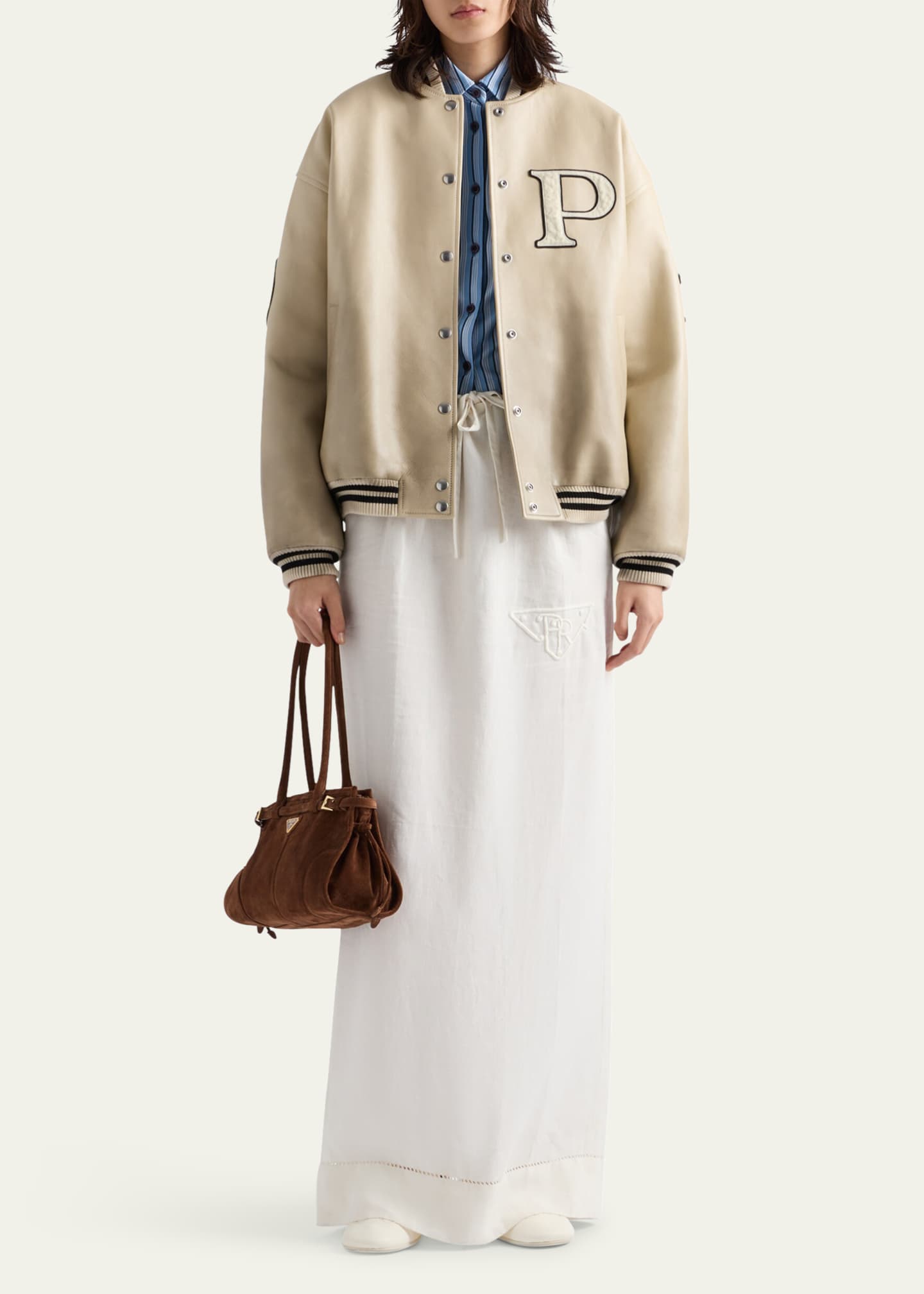 Prada Logo Embroidered Drawstring Linen Skirt Image 2 of 3