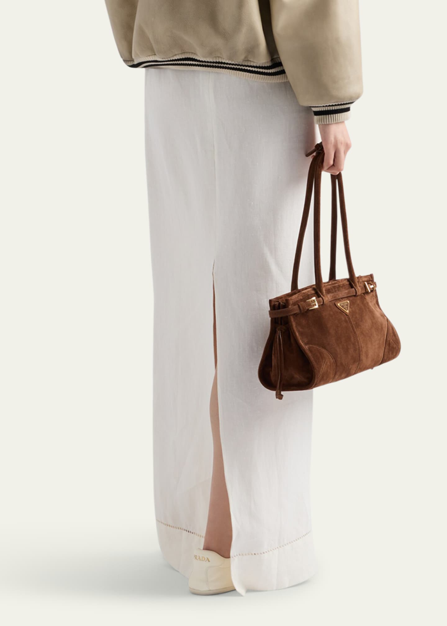 Prada Logo Embroidered Drawstring Linen Skirt Image 3 of 3