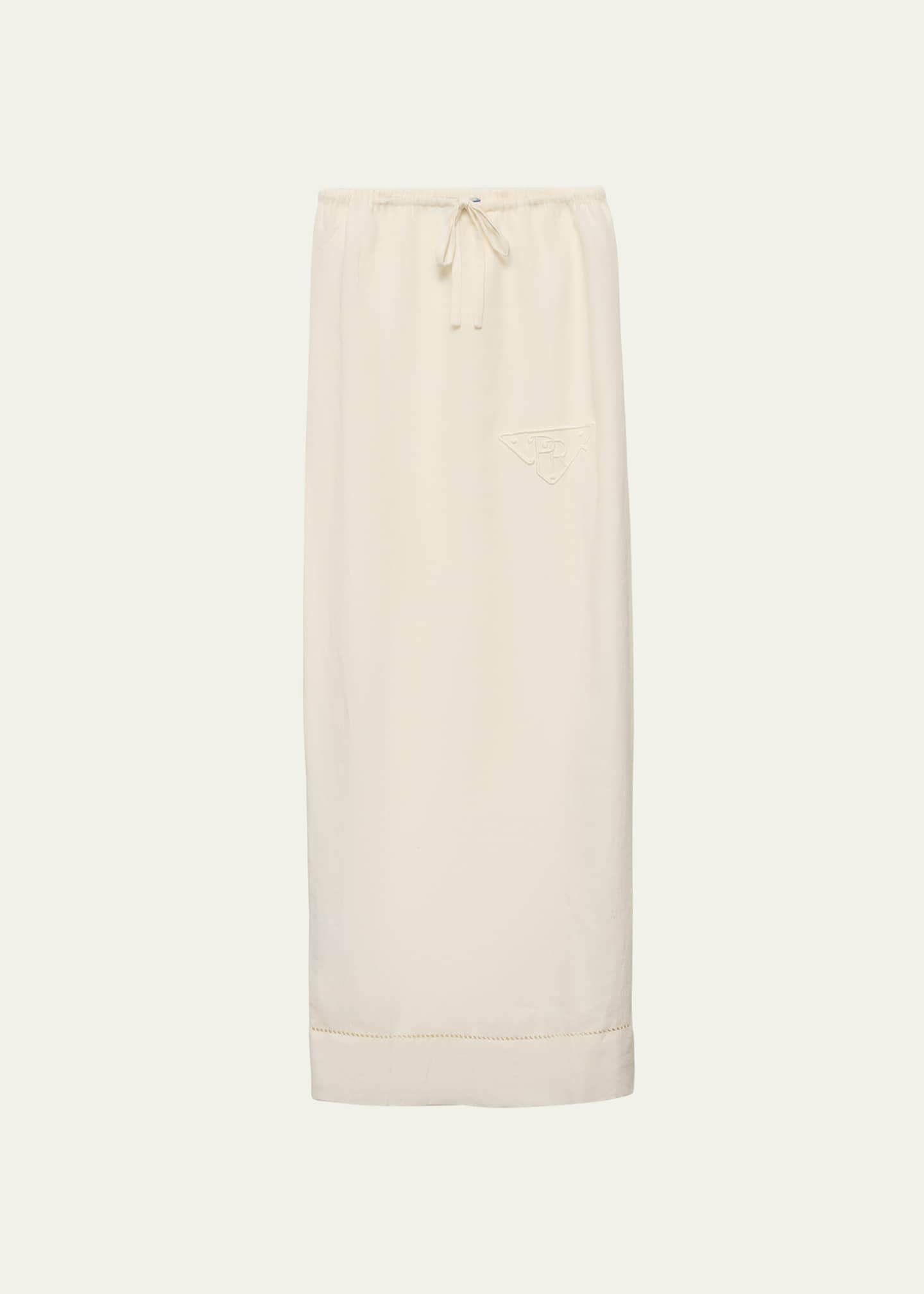 Prada Logo Embroidered Drawstring Linen Skirt Image 1 of 3