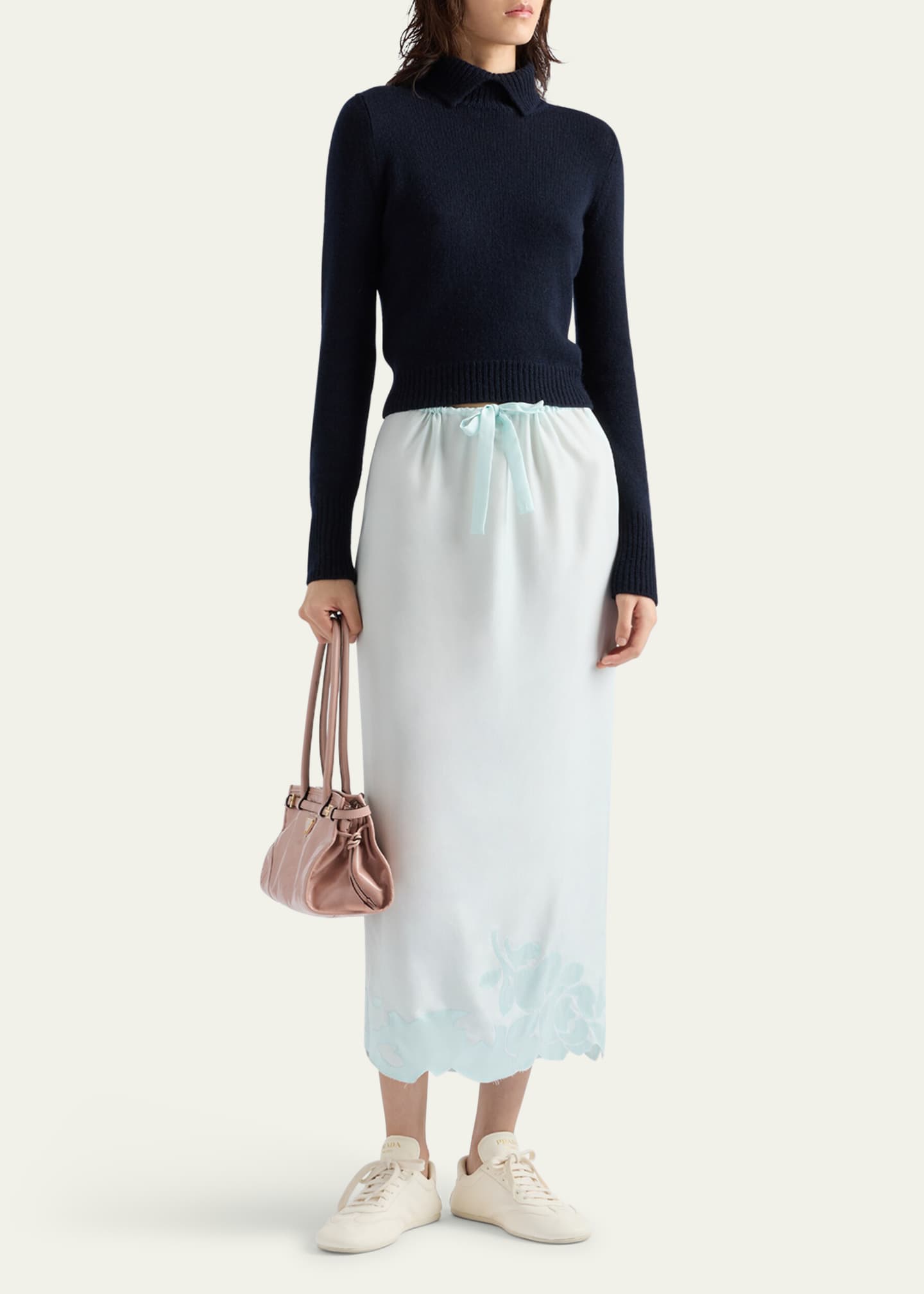 Prada Long Drawstring Peonia Habutai Silk Skirt Image 2 of 4