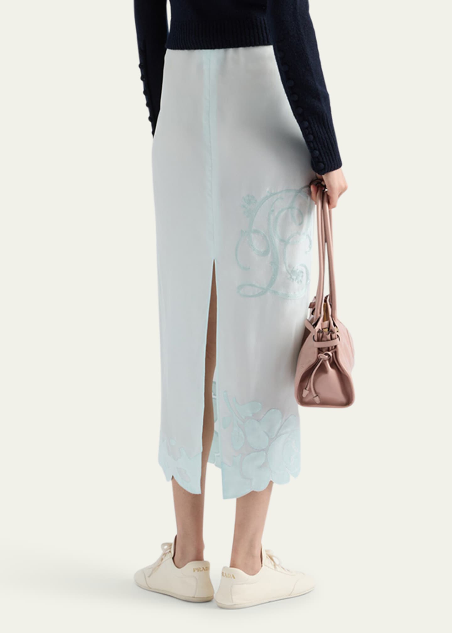 Prada Long Drawstring Peonia Habutai Silk Skirt Image 3 of 4