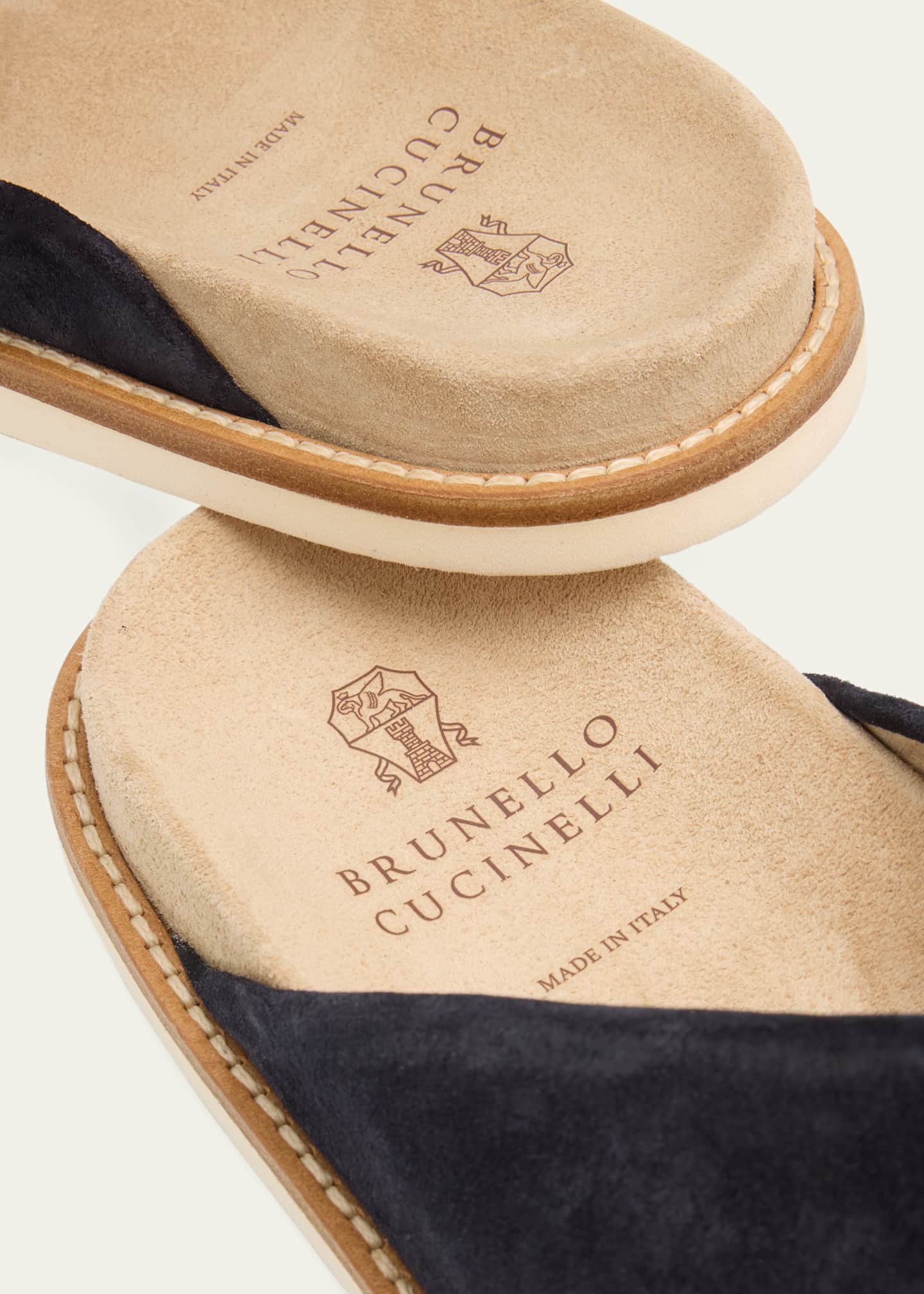 Brunello Cucinelli Men's Criss-Cross Suede Slide Sandals Image 4 of 4