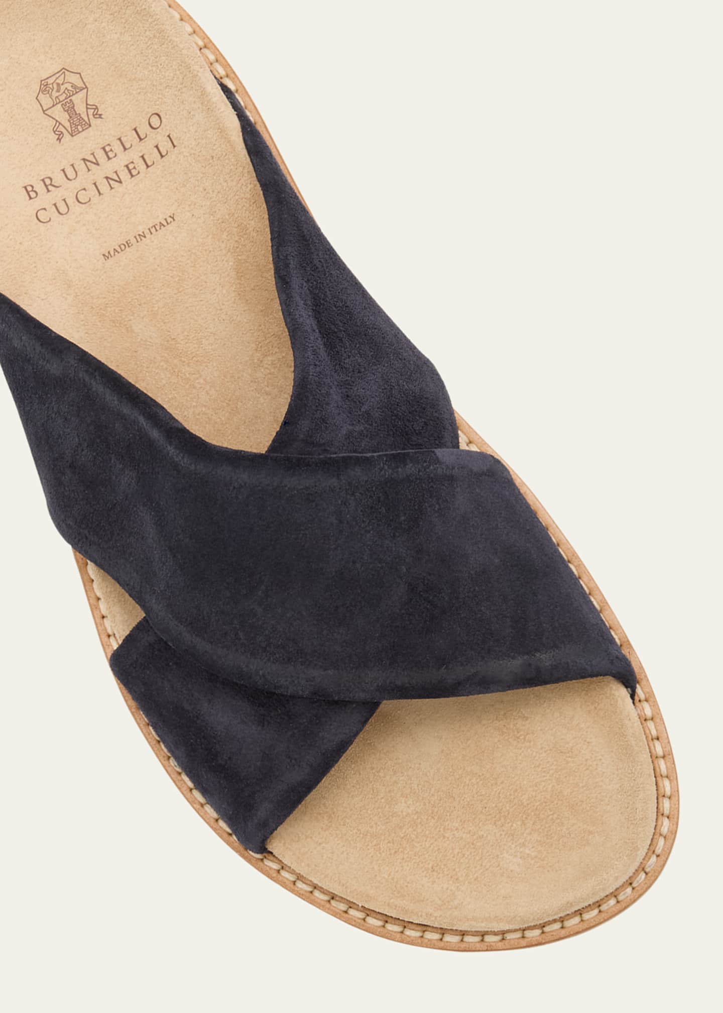 Brunello Cucinelli Men's Criss-Cross Suede Slide Sandals Image 3 of 4