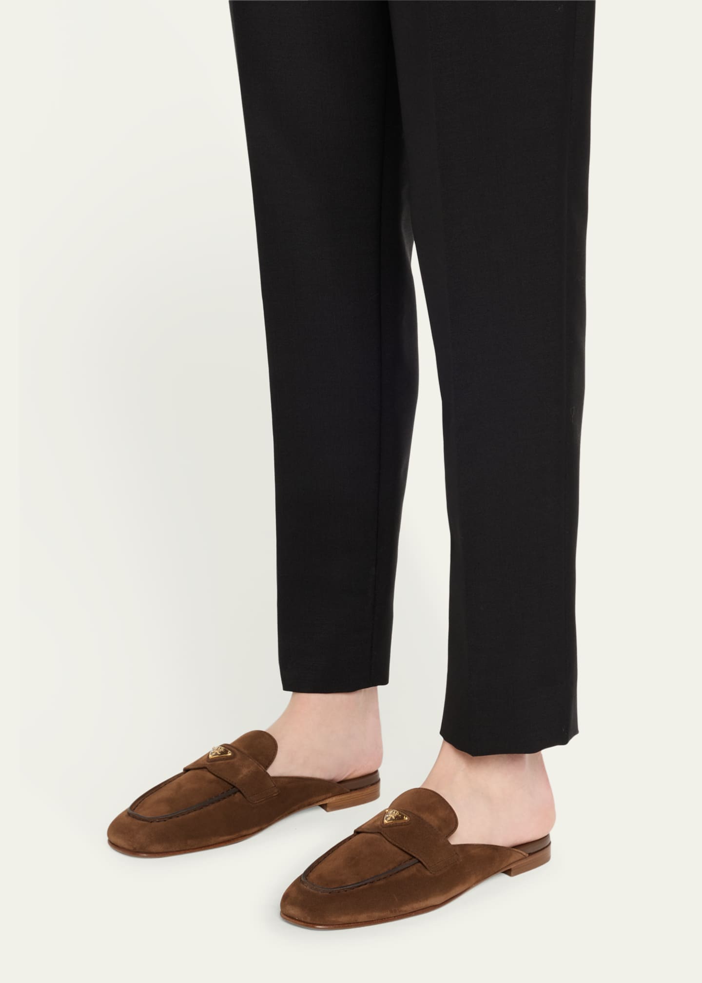 Prada Logo Suede Loafer Mules Image 2 of 6