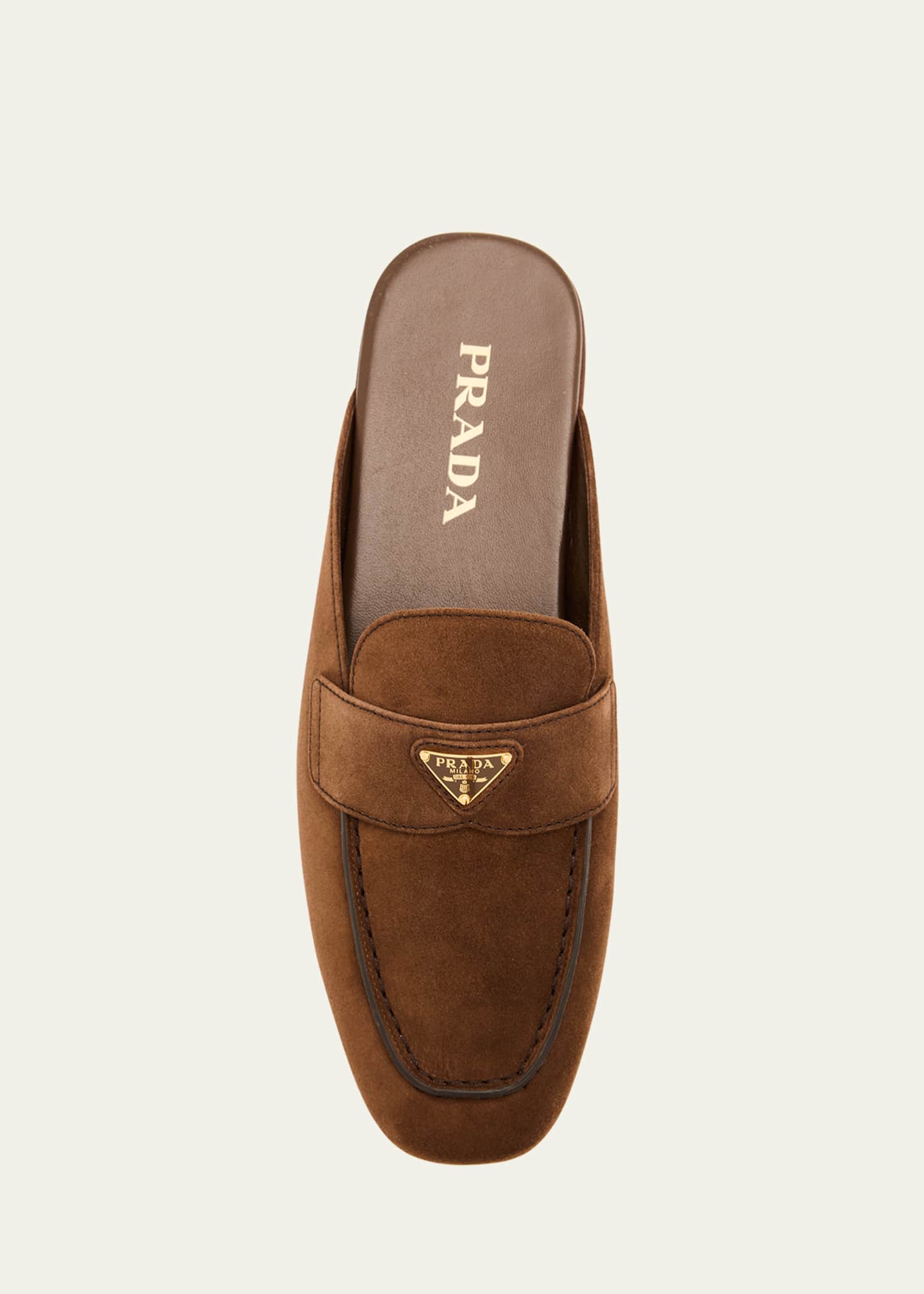 Prada Logo Suede Loafer Mules Image 6 of 6