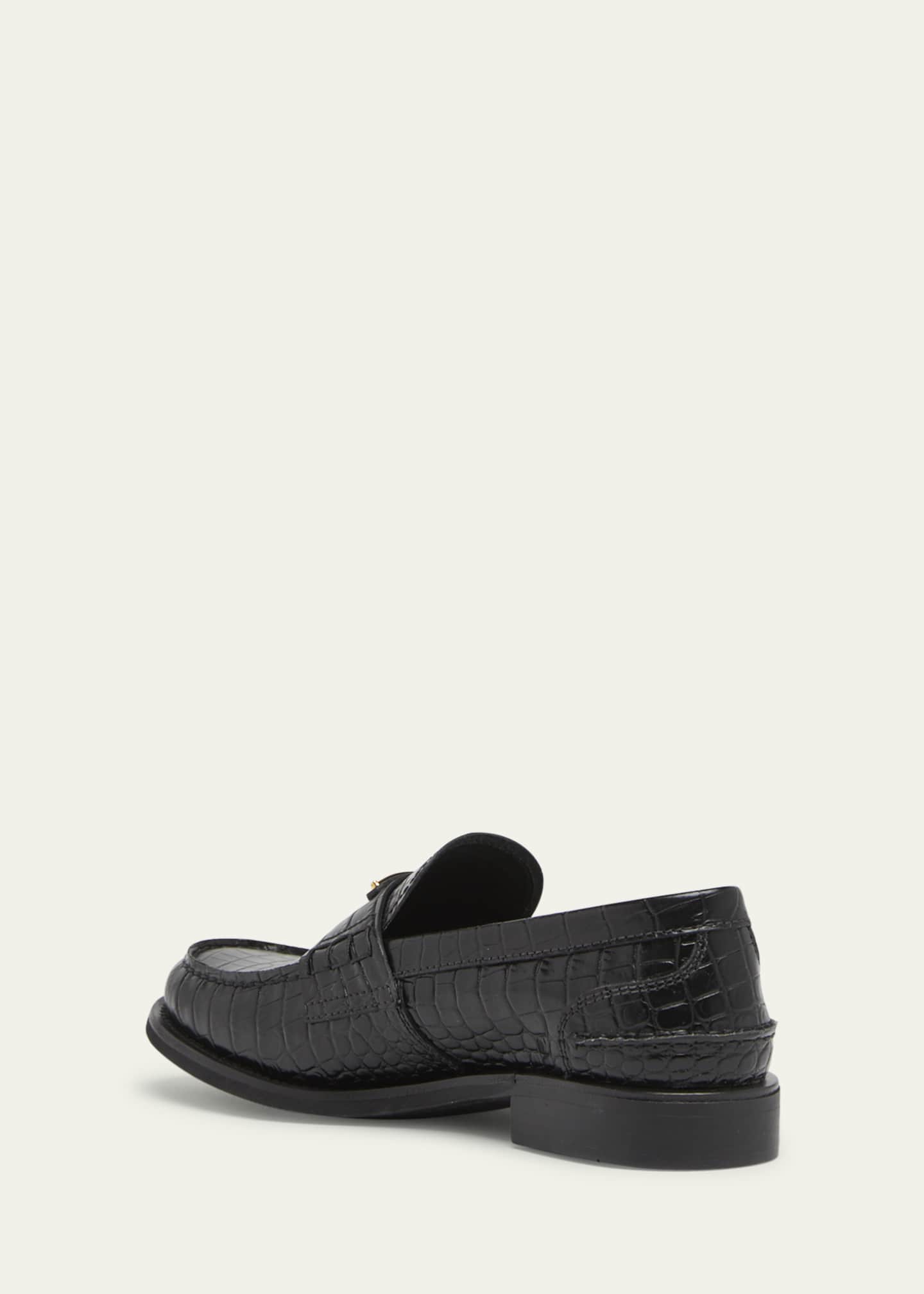 Prada Logo Croc-Embossed Leather Loafers Image 2 of 3