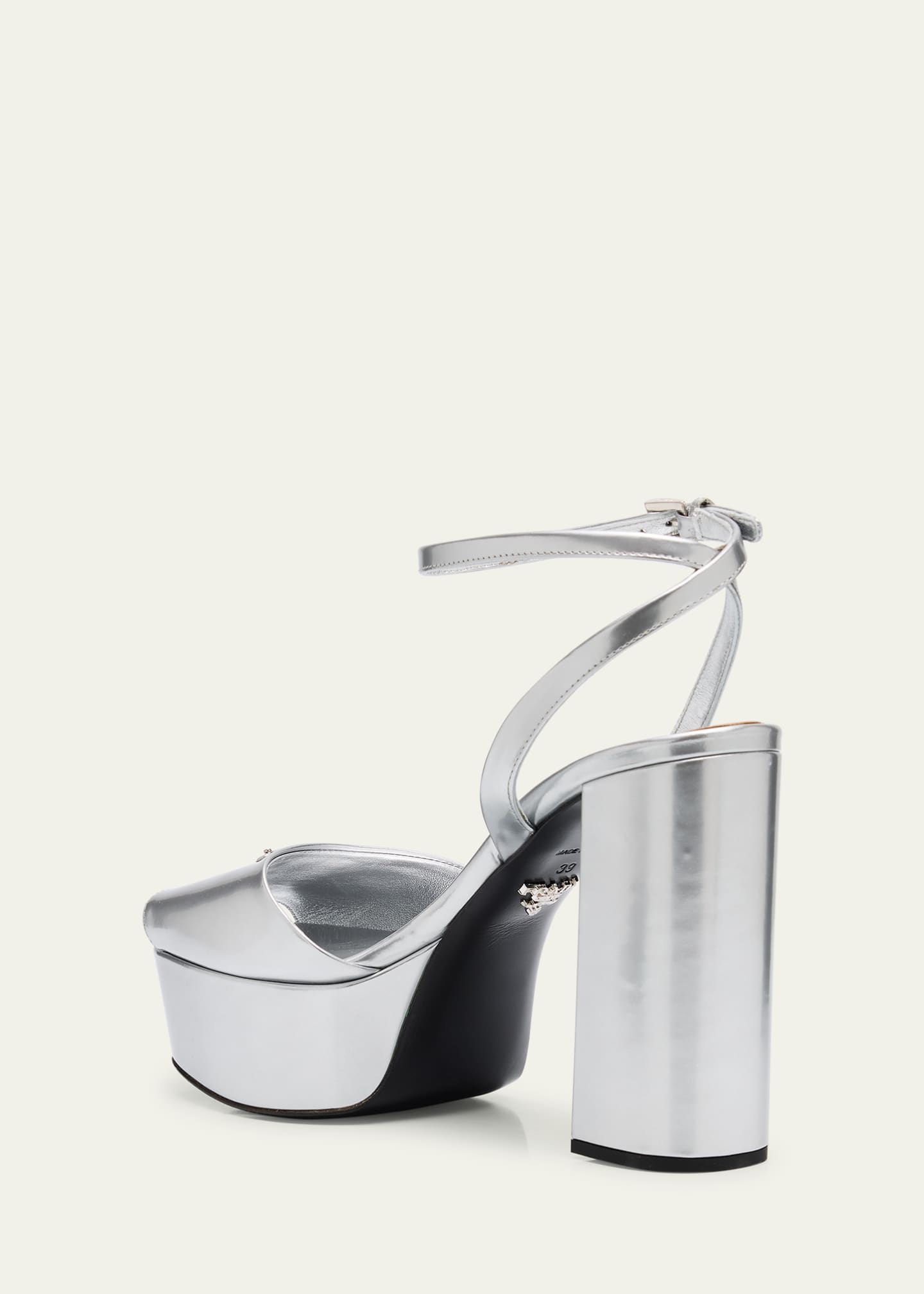 Prada Metallic Leather Ankle-Strap Platform Sandals Image 4 of 6