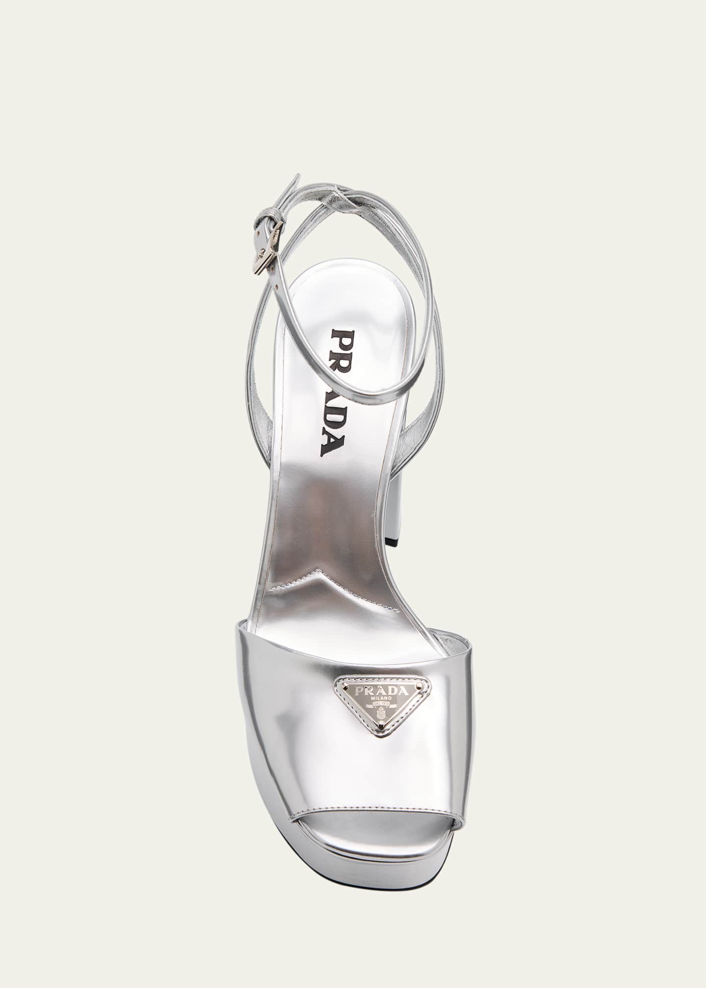 Prada Metallic Leather Ankle-Strap Platform Sandals Image 6 of 6