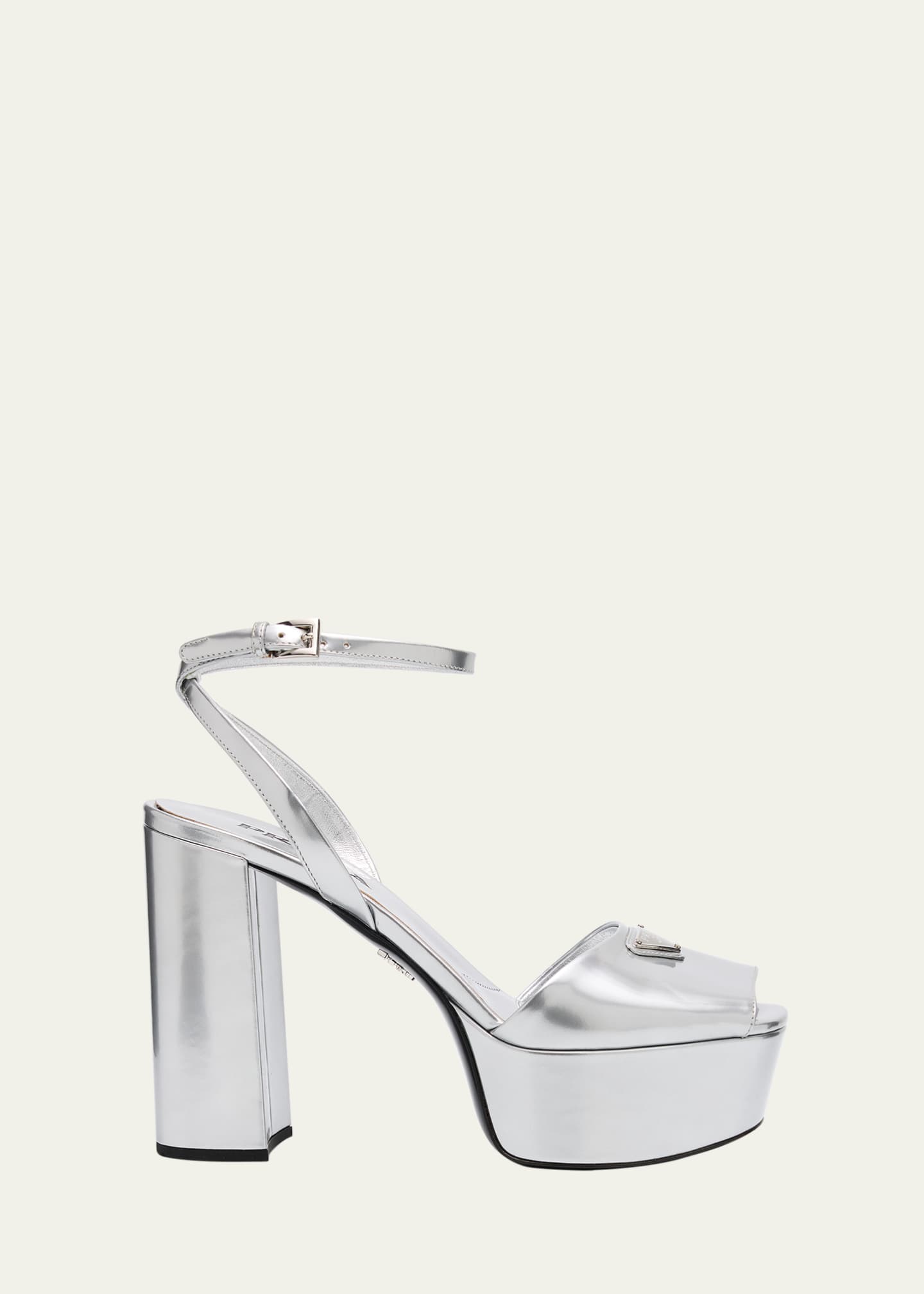 Prada Metallic Leather Ankle-Strap Platform Sandals Image 1 of 6