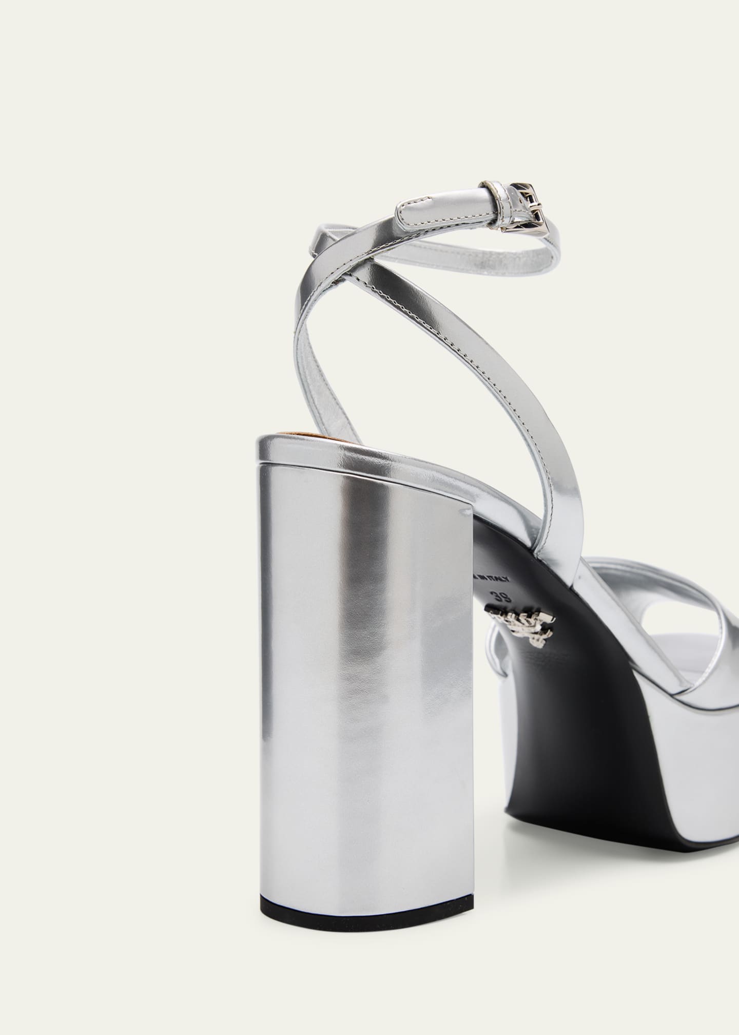 Prada Metallic Leather Ankle-Strap Platform Sandals Image 5 of 6