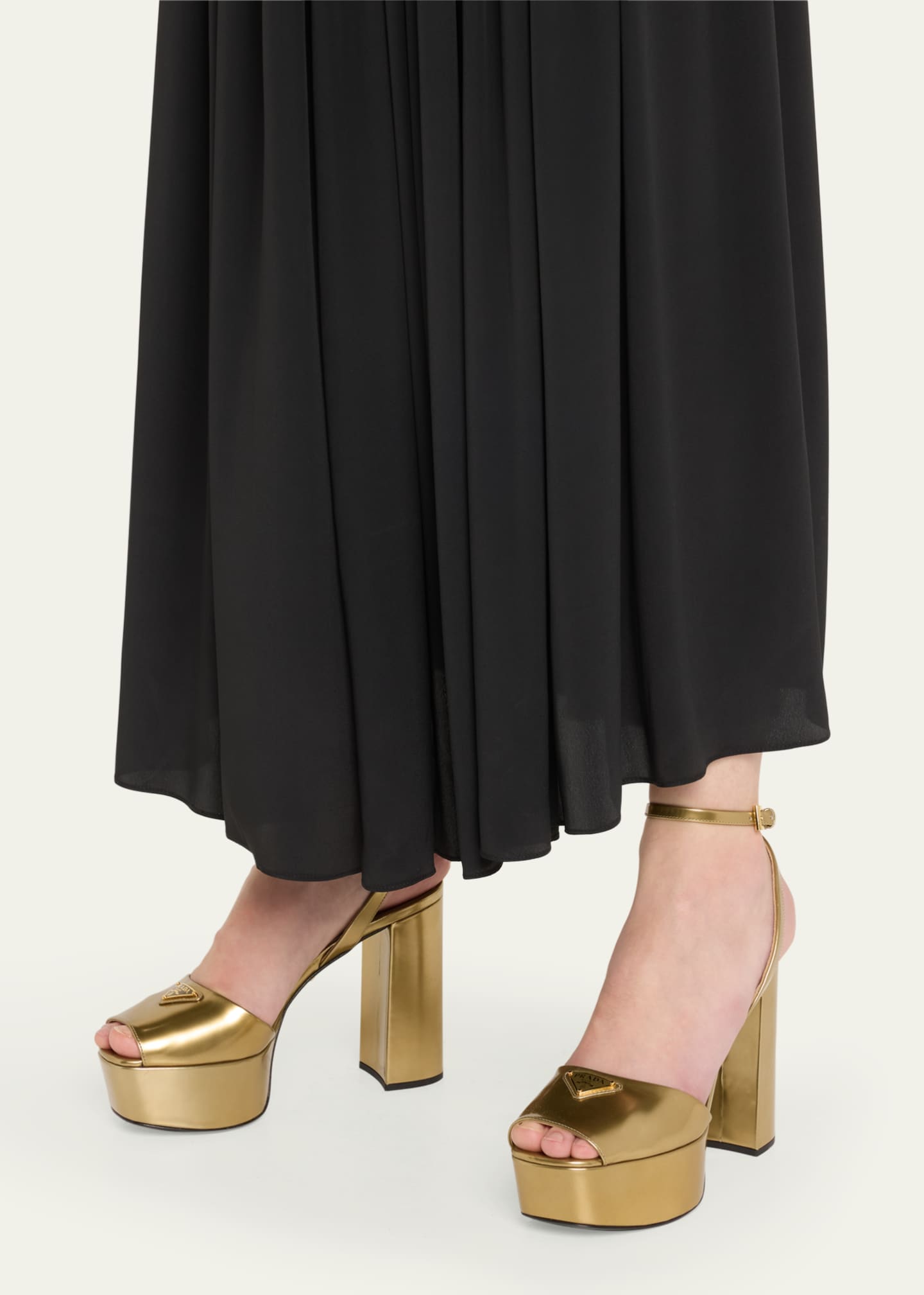 Prada Metallic Leather Ankle-Strap Platform Sandals Image 2 of 6